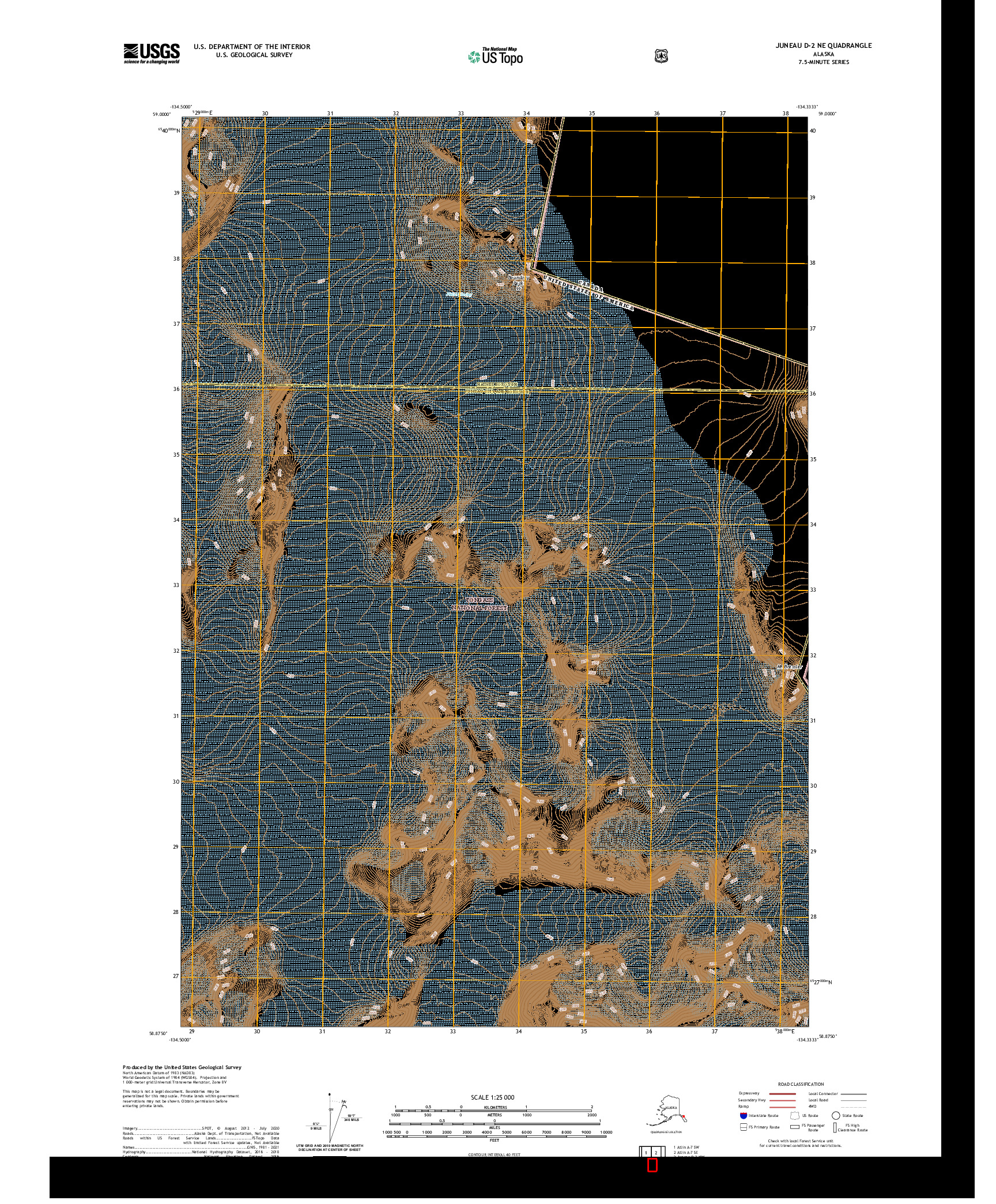 USGS US TOPO 7.5-MINUTE MAP FOR JUNEAU D-2 NE, AK,BC 2021