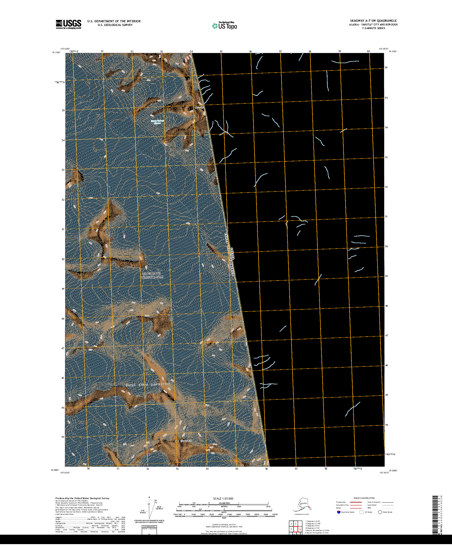 USGS US TOPO 7.5-MINUTE MAP FOR SKAGWAY A-7 SW, AK,BC 2021