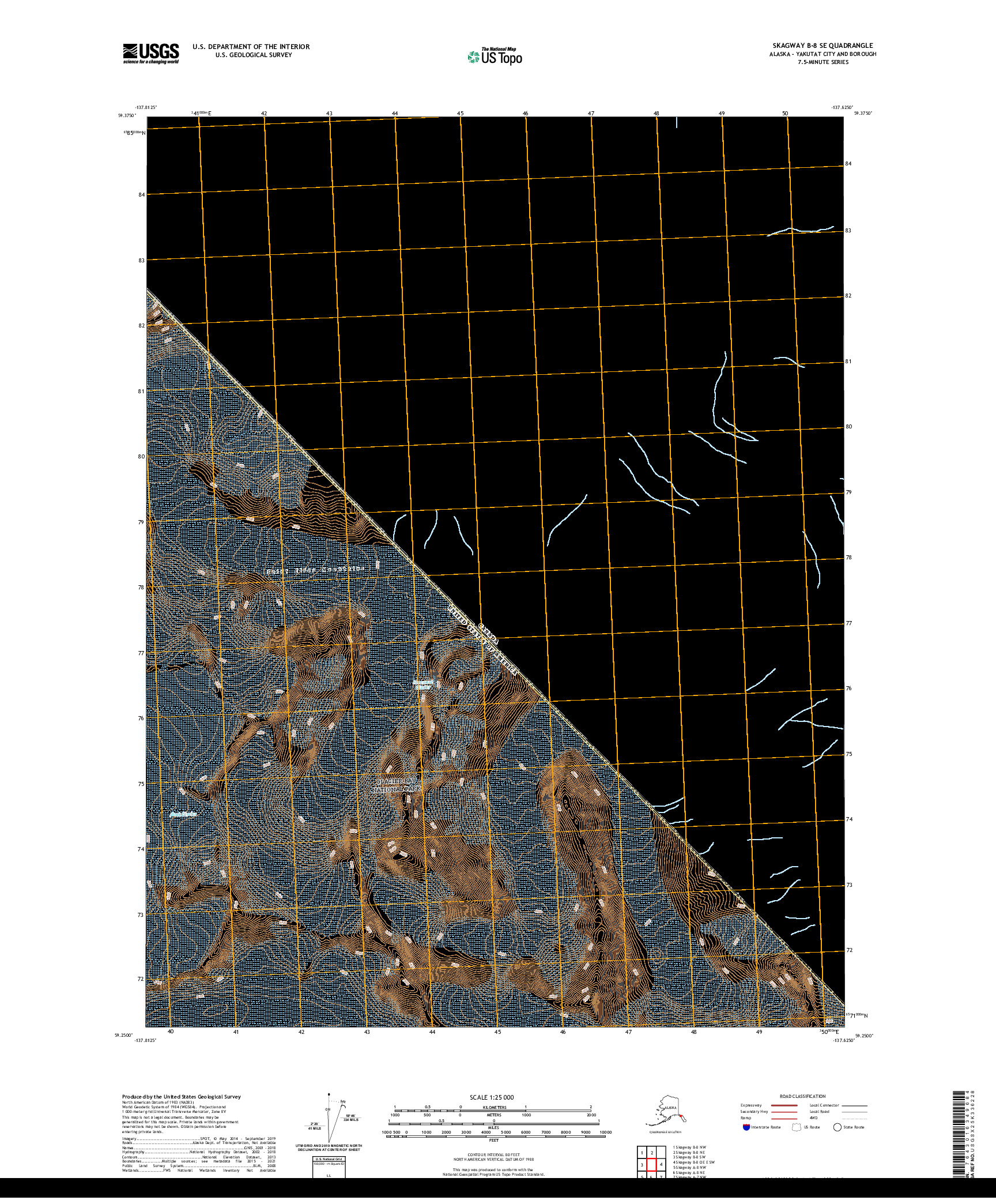 USGS US TOPO 7.5-MINUTE MAP FOR SKAGWAY B-8 SE, AK,BC 2021
