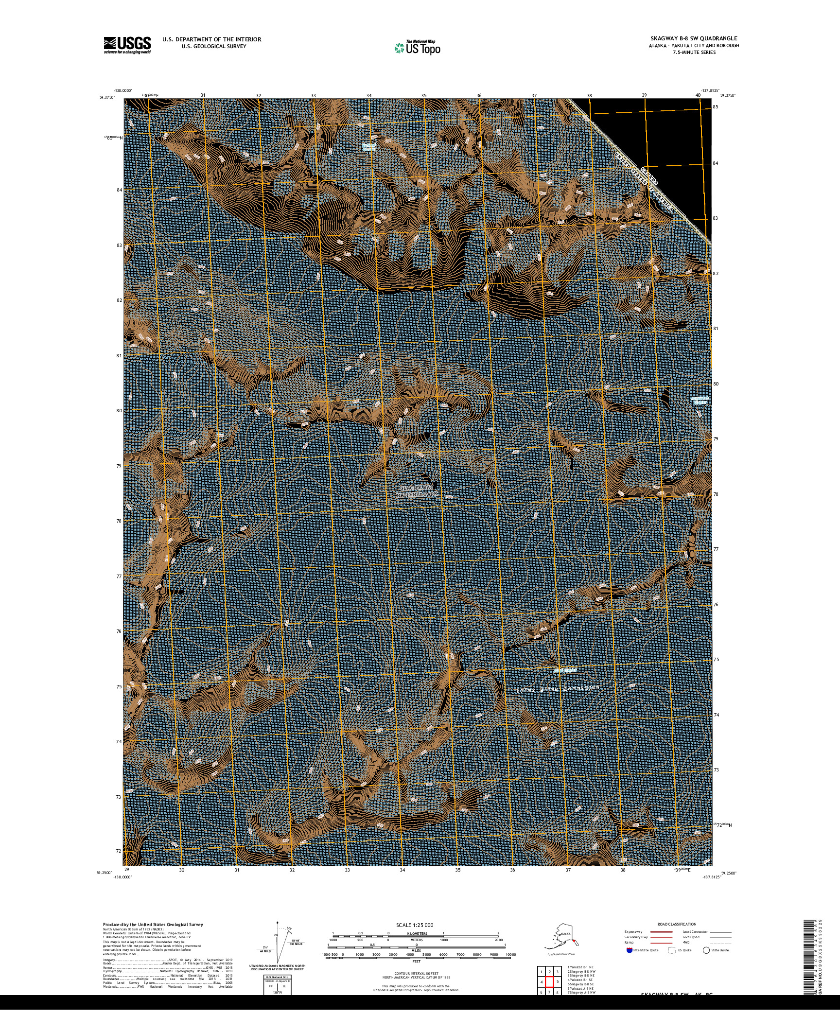 USGS US TOPO 7.5-MINUTE MAP FOR SKAGWAY B-8 SW, AK,BC 2021