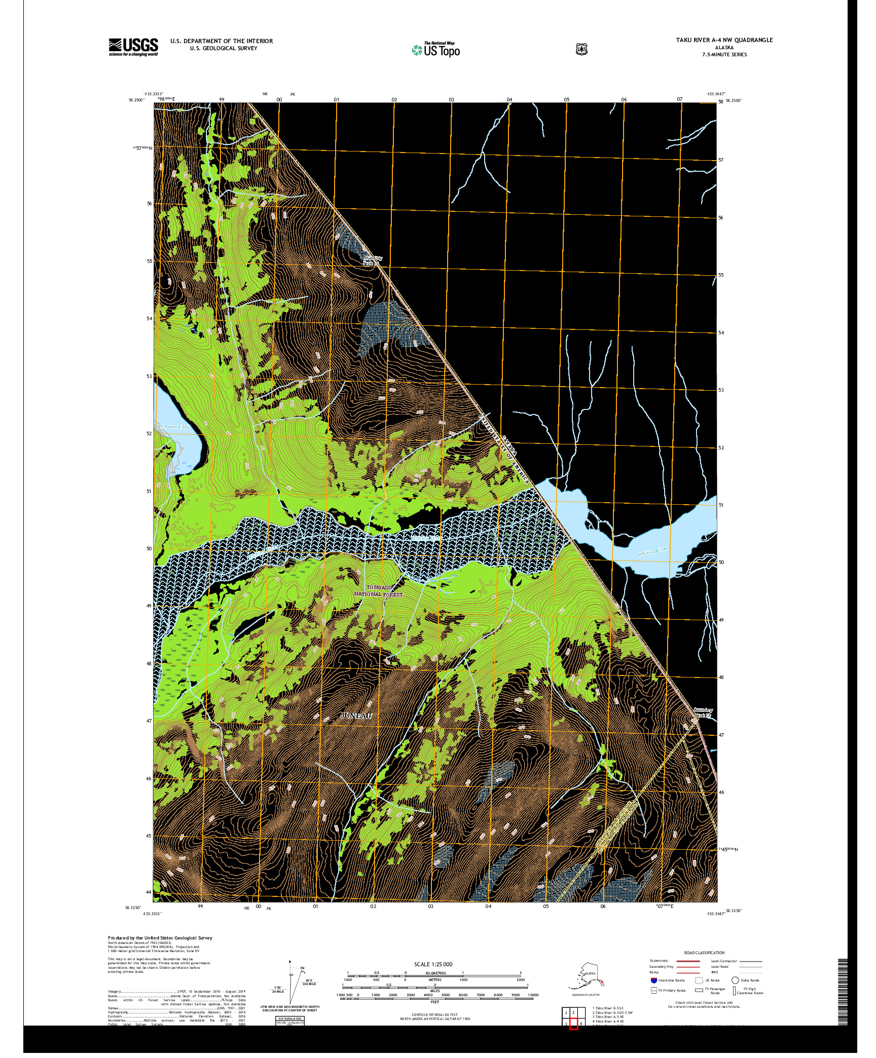 USGS US TOPO 7.5-MINUTE MAP FOR TAKU RIVER A-4 NW, AK,BC 2021
