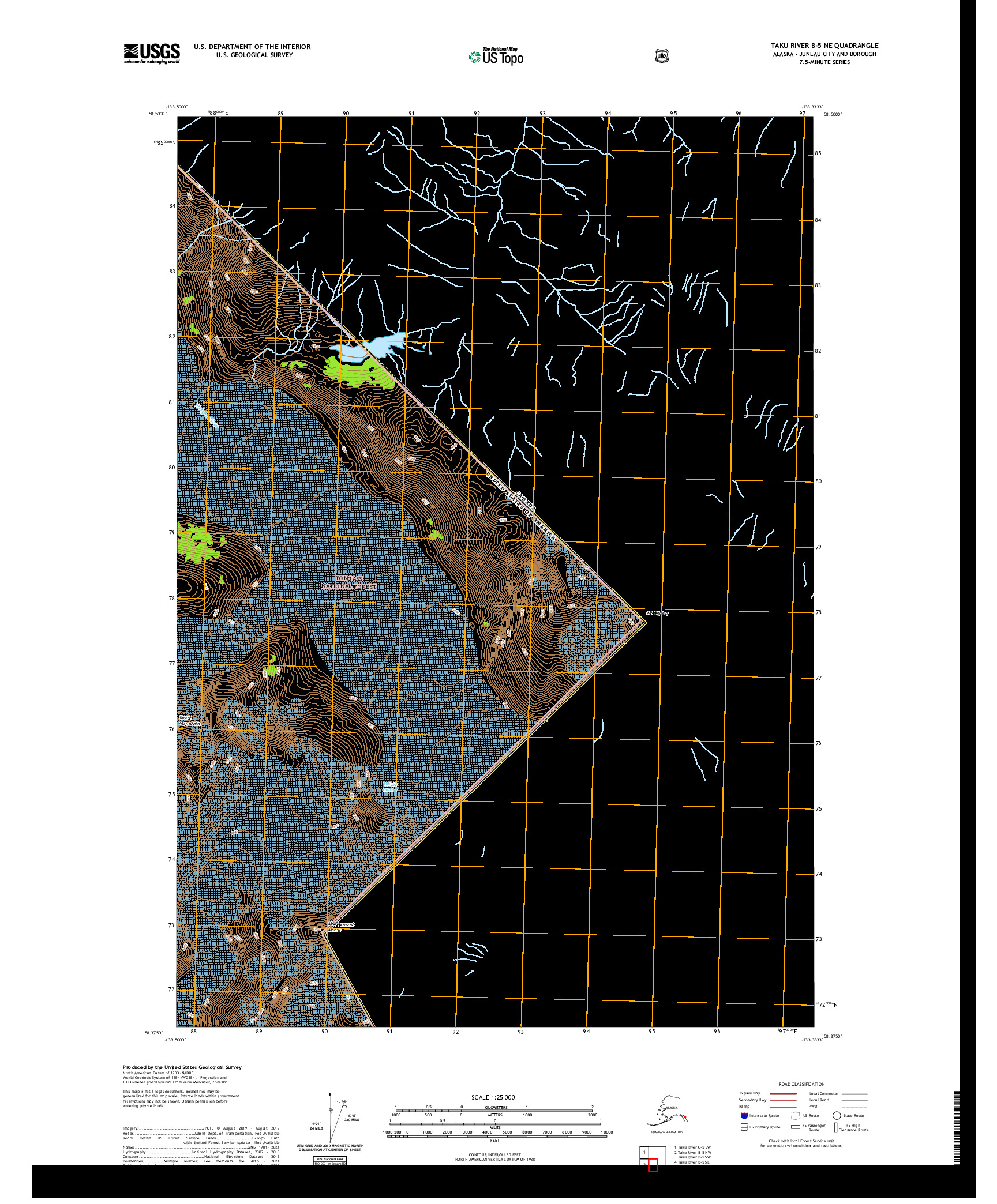 USGS US TOPO 7.5-MINUTE MAP FOR TAKU RIVER B-5 NE, AK,BC 2021