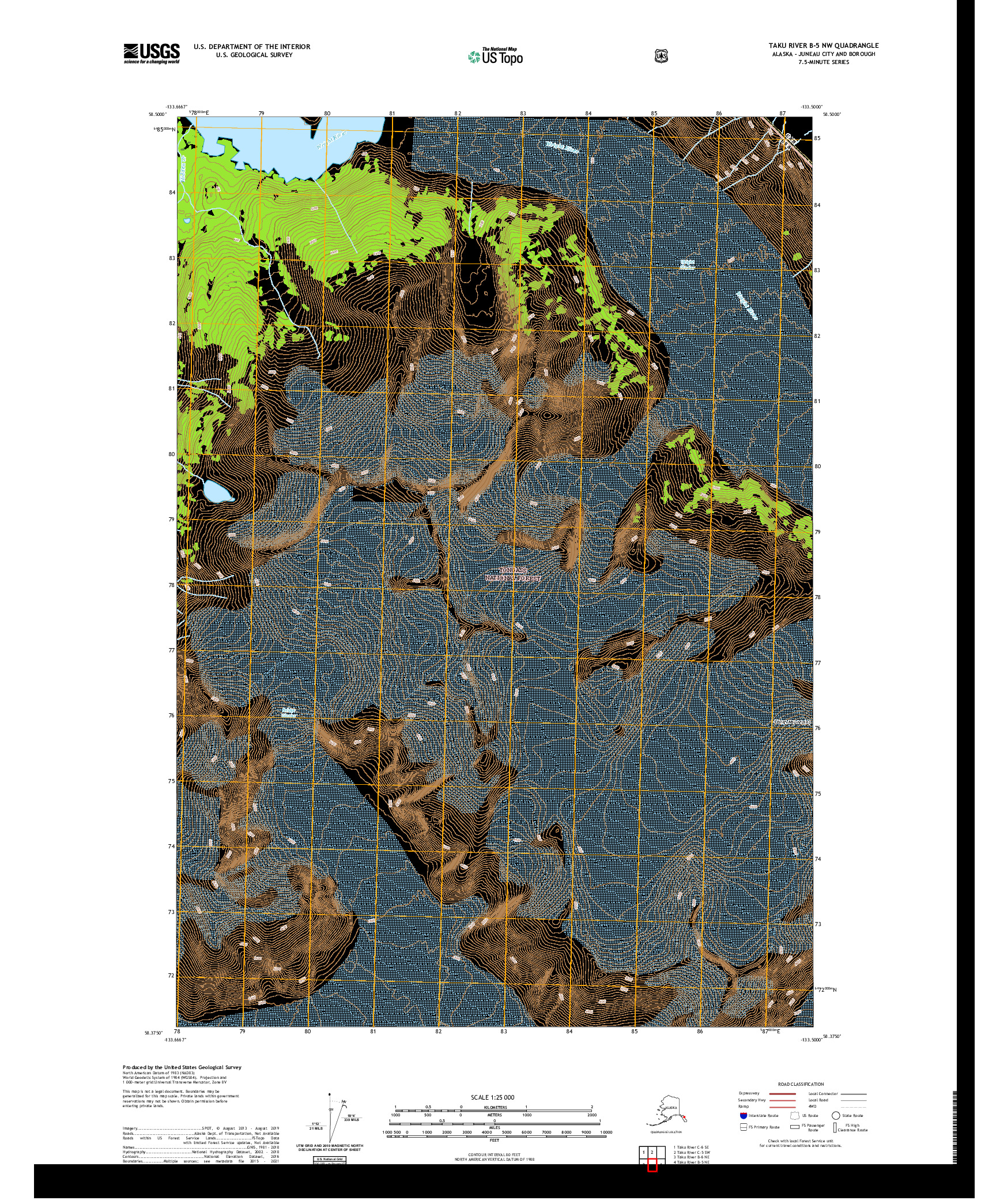 USGS US TOPO 7.5-MINUTE MAP FOR TAKU RIVER B-5 NW, AK,BC 2021