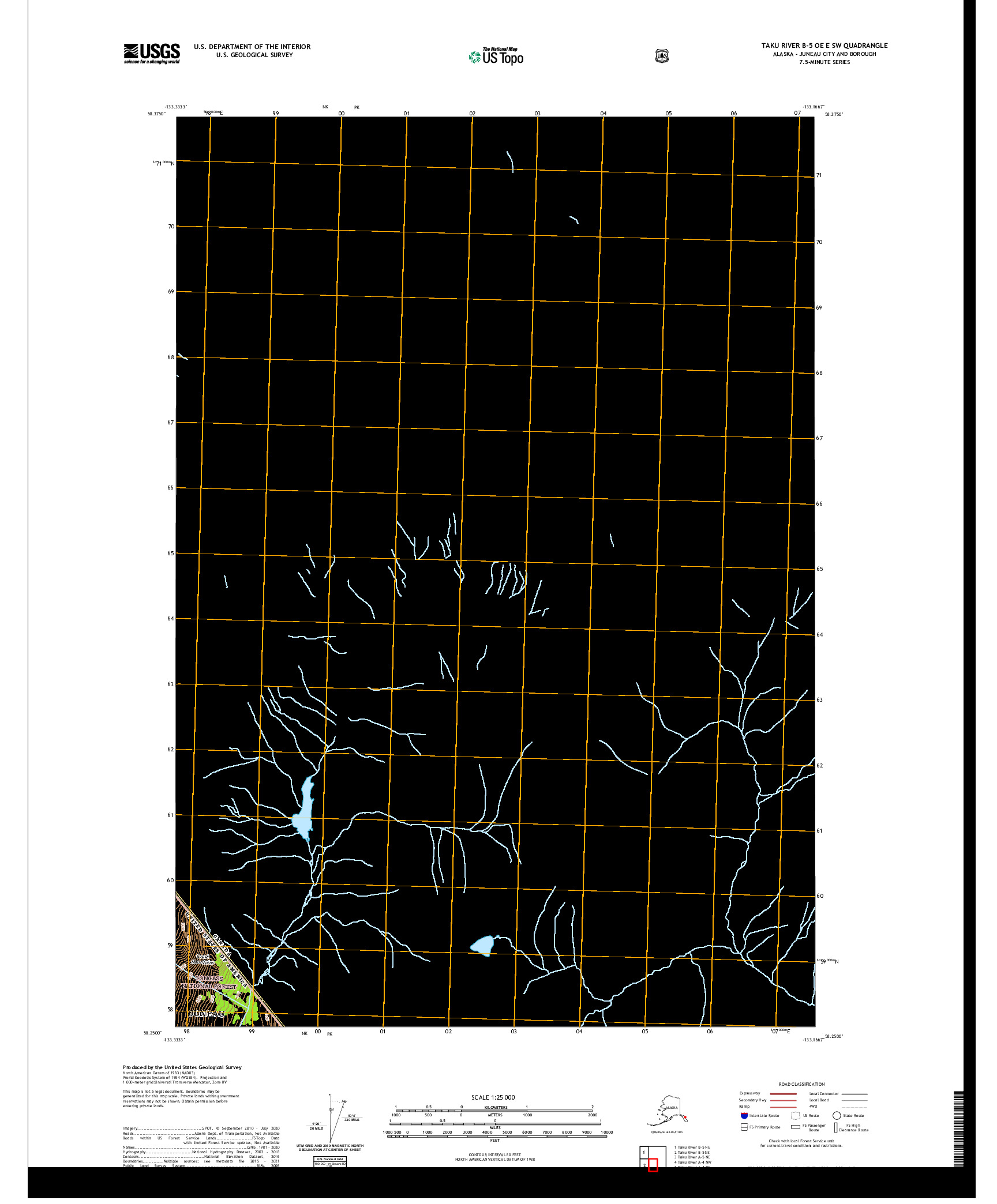 USGS US TOPO 7.5-MINUTE MAP FOR TAKU RIVER B-5 OE E SW, AK,BC 2021