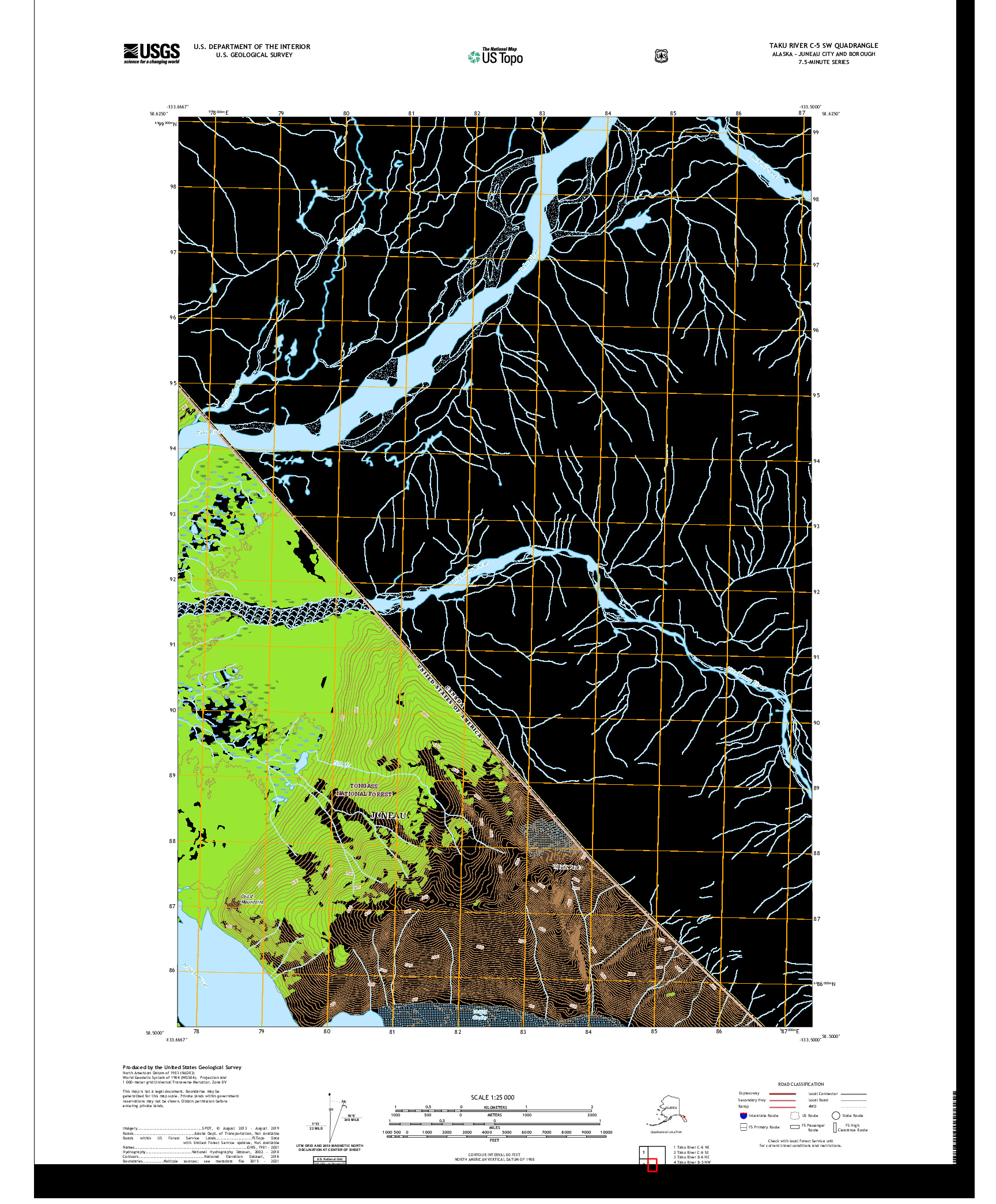 USGS US TOPO 7.5-MINUTE MAP FOR TAKU RIVER C-5 SW, AK,BC 2021