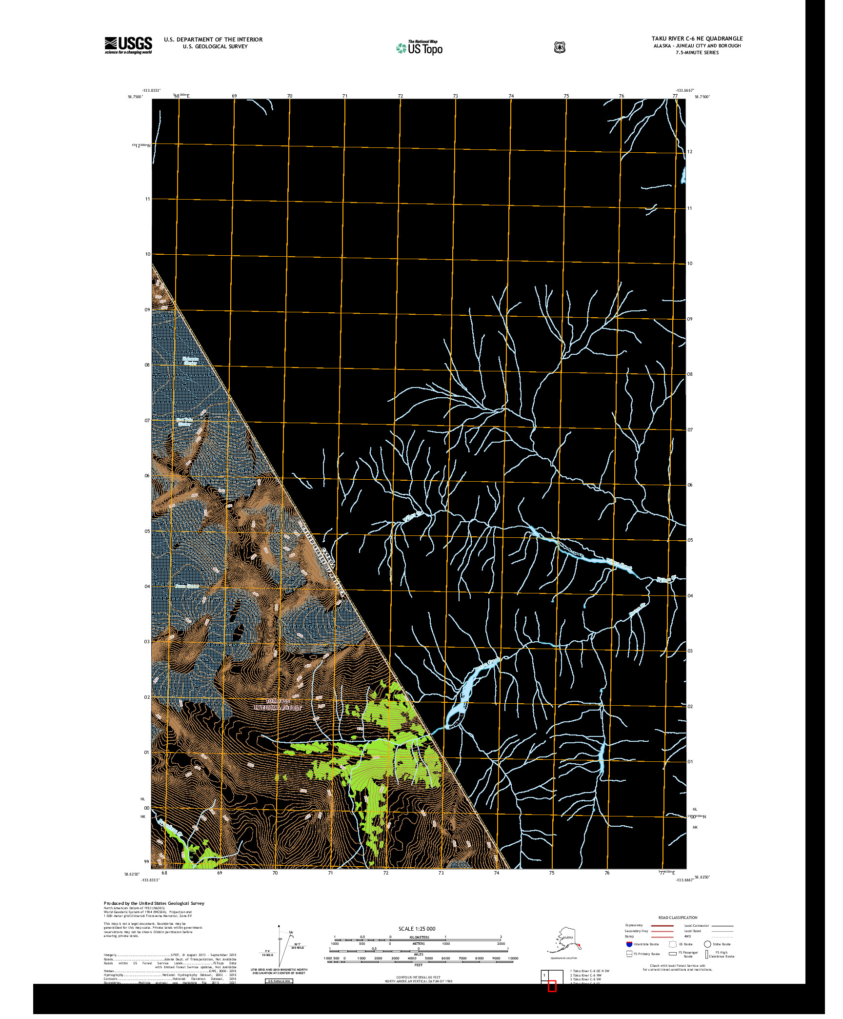 USGS US TOPO 7.5-MINUTE MAP FOR TAKU RIVER C-6 NE, AK,BC 2021