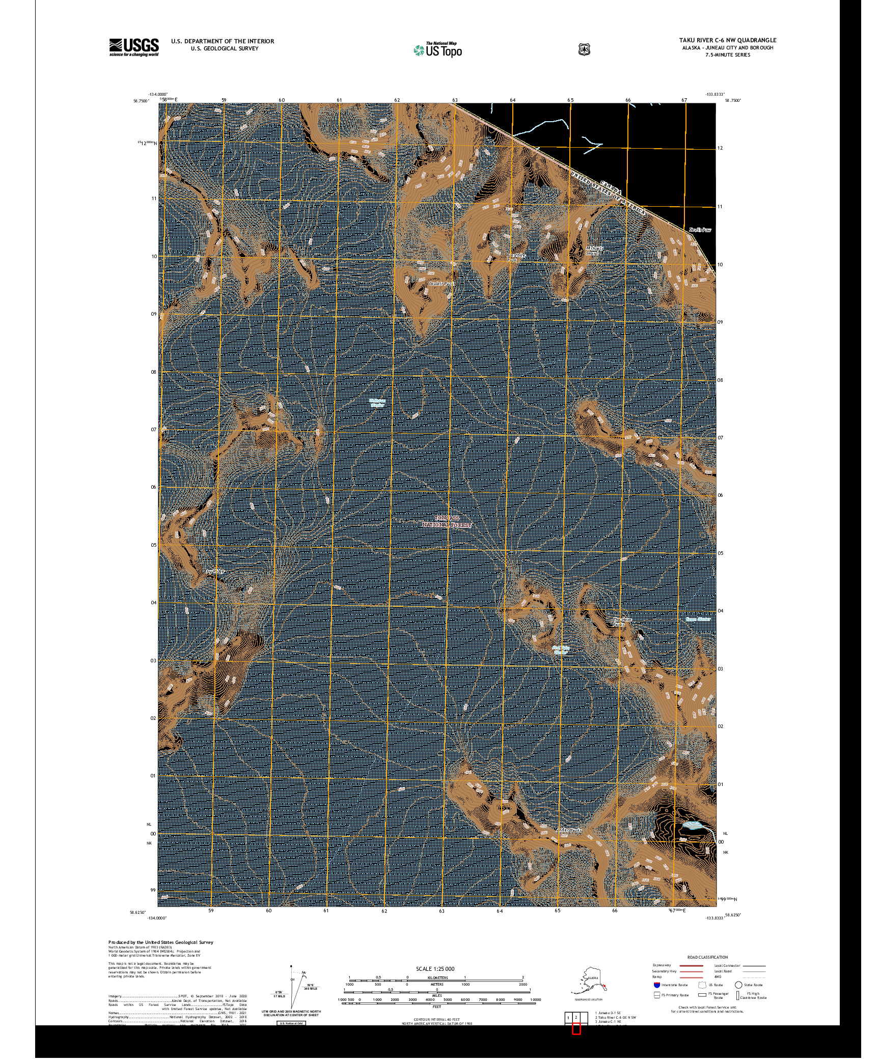 USGS US TOPO 7.5-MINUTE MAP FOR TAKU RIVER C-6 NW, AK,BC 2021