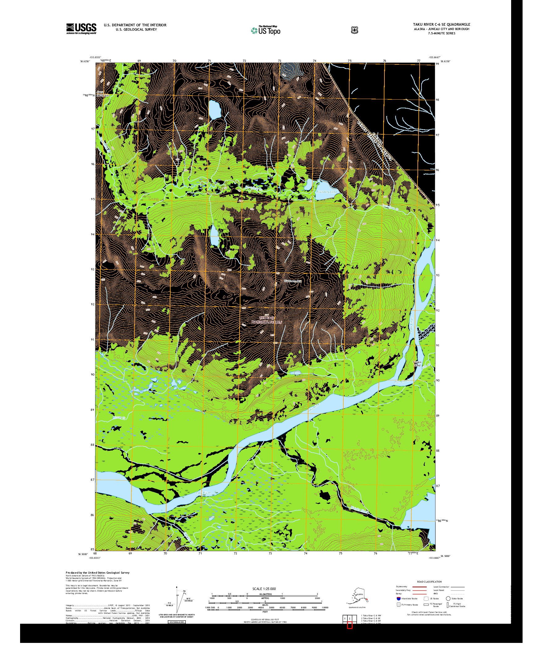 USGS US TOPO 7.5-MINUTE MAP FOR TAKU RIVER C-6 SE, AK,BC 2021
