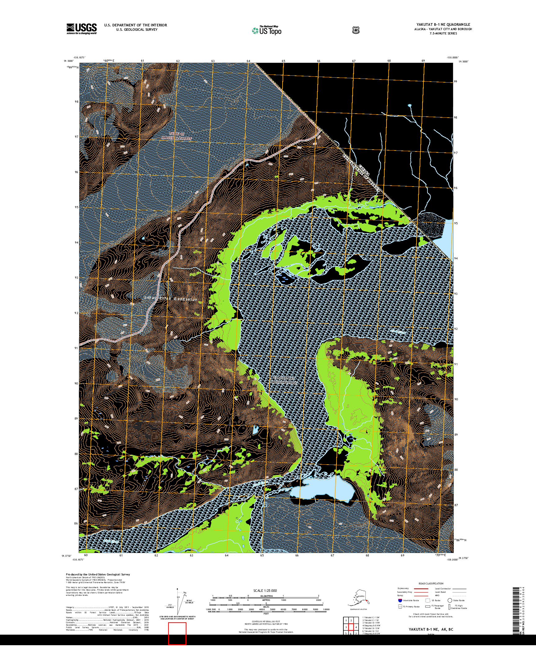 USGS US TOPO 7.5-MINUTE MAP FOR YAKUTAT B-1 NE, AK,BC 2021