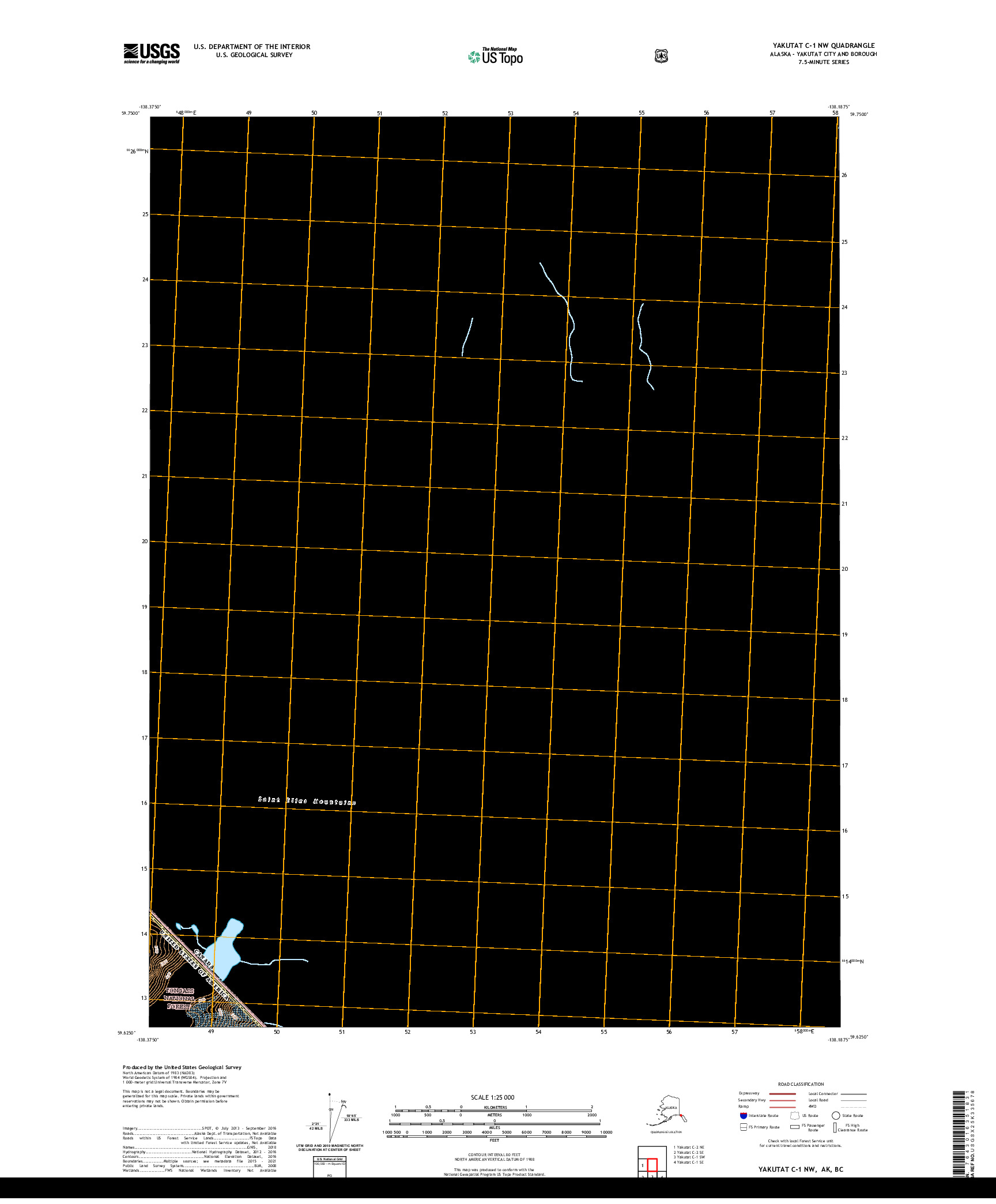 USGS US TOPO 7.5-MINUTE MAP FOR YAKUTAT C-1 NW, AK,BC 2021