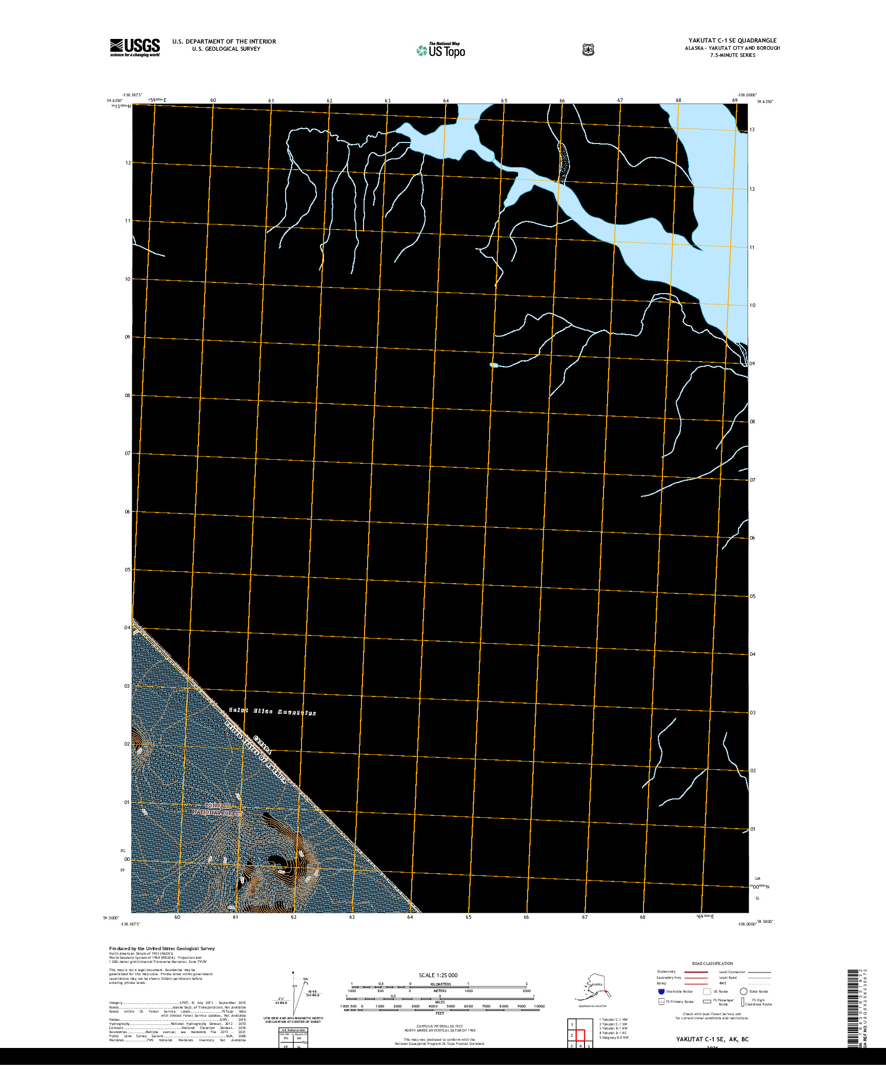 USGS US TOPO 7.5-MINUTE MAP FOR YAKUTAT C-1 SE, AK,BC 2021