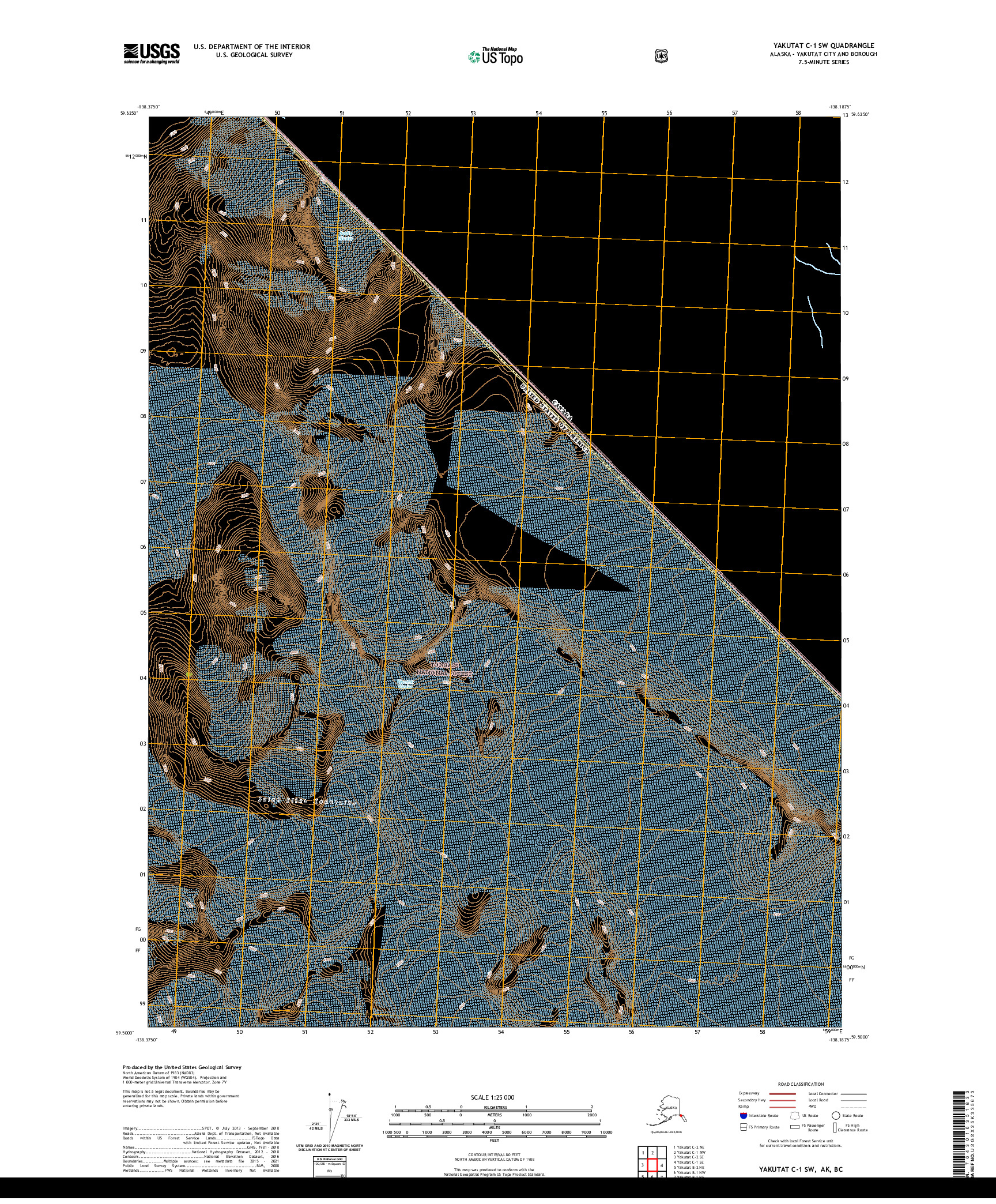 USGS US TOPO 7.5-MINUTE MAP FOR YAKUTAT C-1 SW, AK,BC 2021