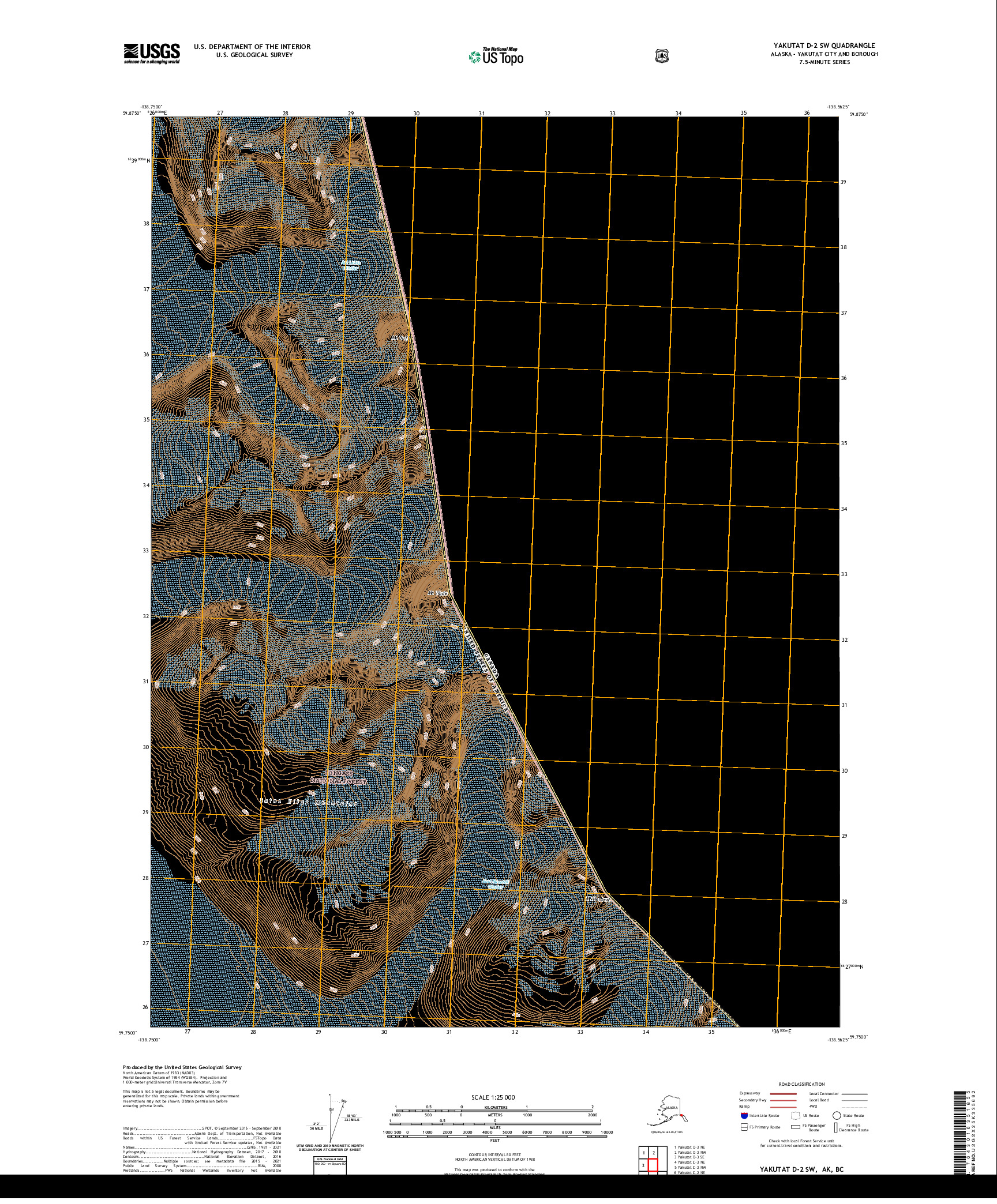 USGS US TOPO 7.5-MINUTE MAP FOR YAKUTAT D-2 SW, AK,BC 2021