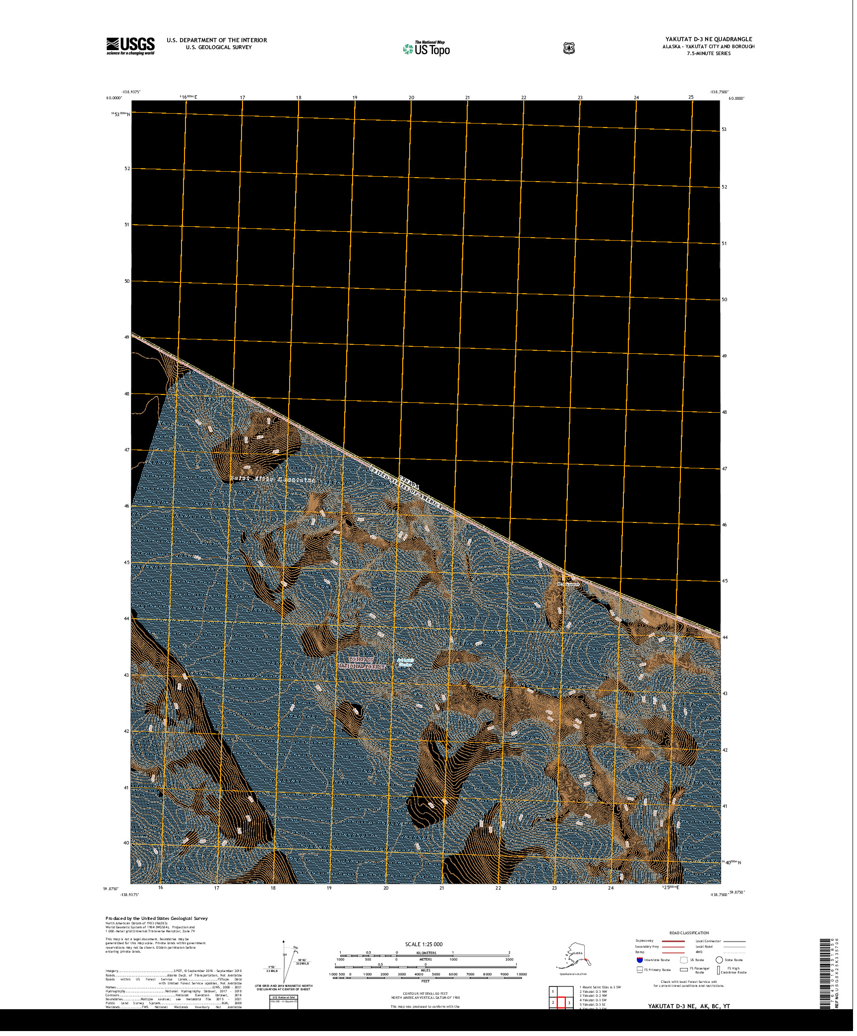 USGS US TOPO 7.5-MINUTE MAP FOR YAKUTAT D-3 NE, AK,BC,YT 2021