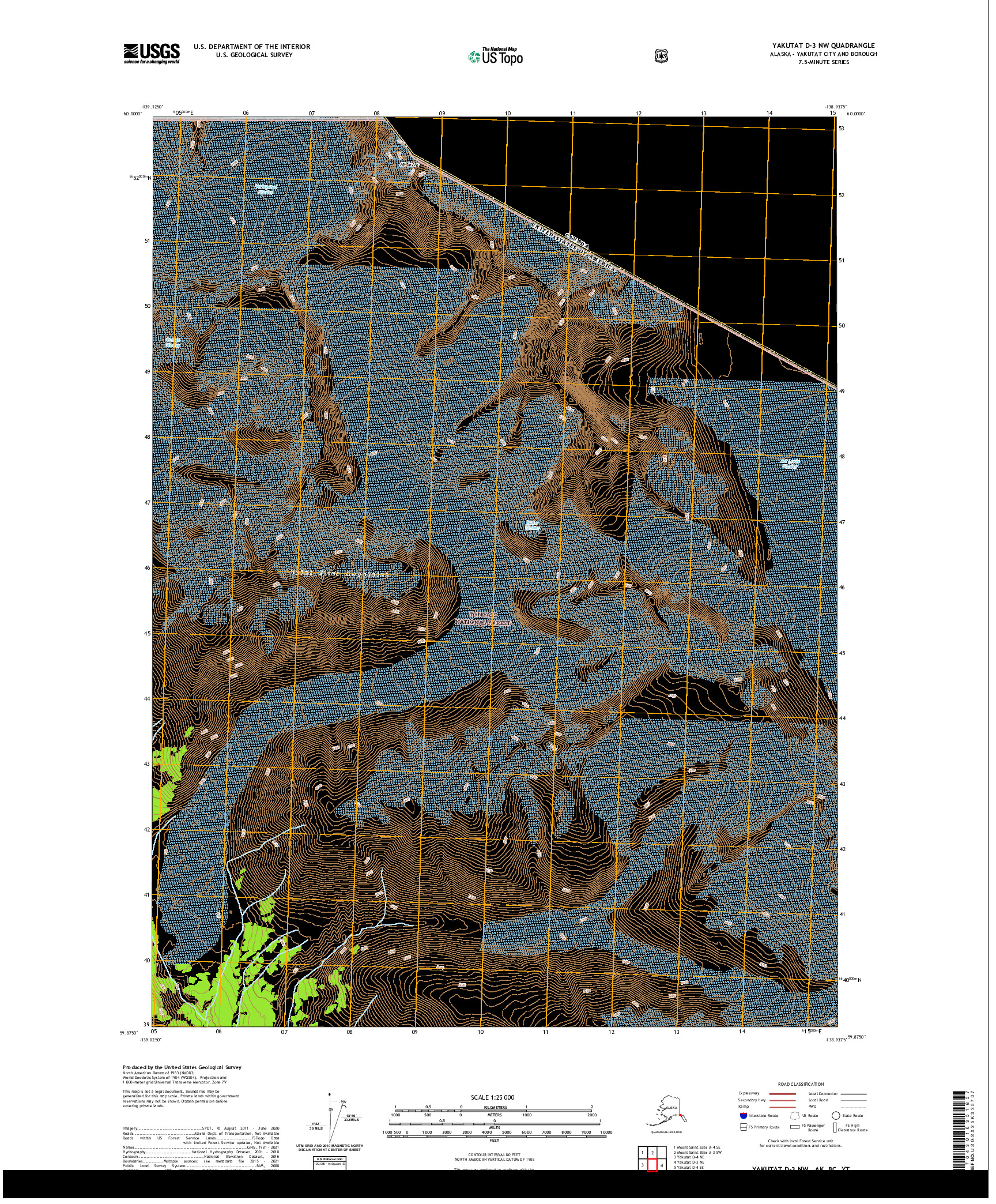 USGS US TOPO 7.5-MINUTE MAP FOR YAKUTAT D-3 NW, AK,BC,YT 2021