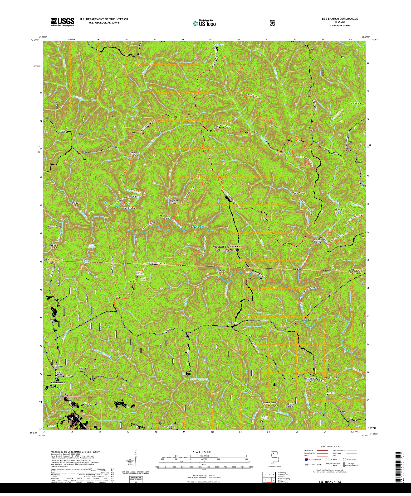 USGS US TOPO 7.5-MINUTE MAP FOR BEE BRANCH, AL 2021