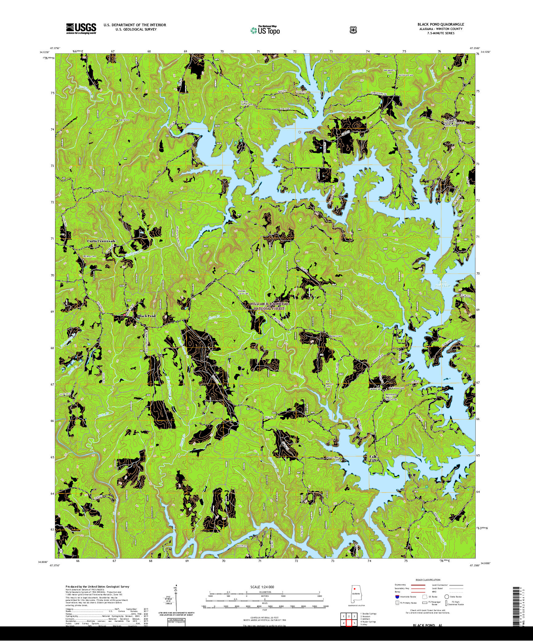USGS US TOPO 7.5-MINUTE MAP FOR BLACK POND, AL 2021