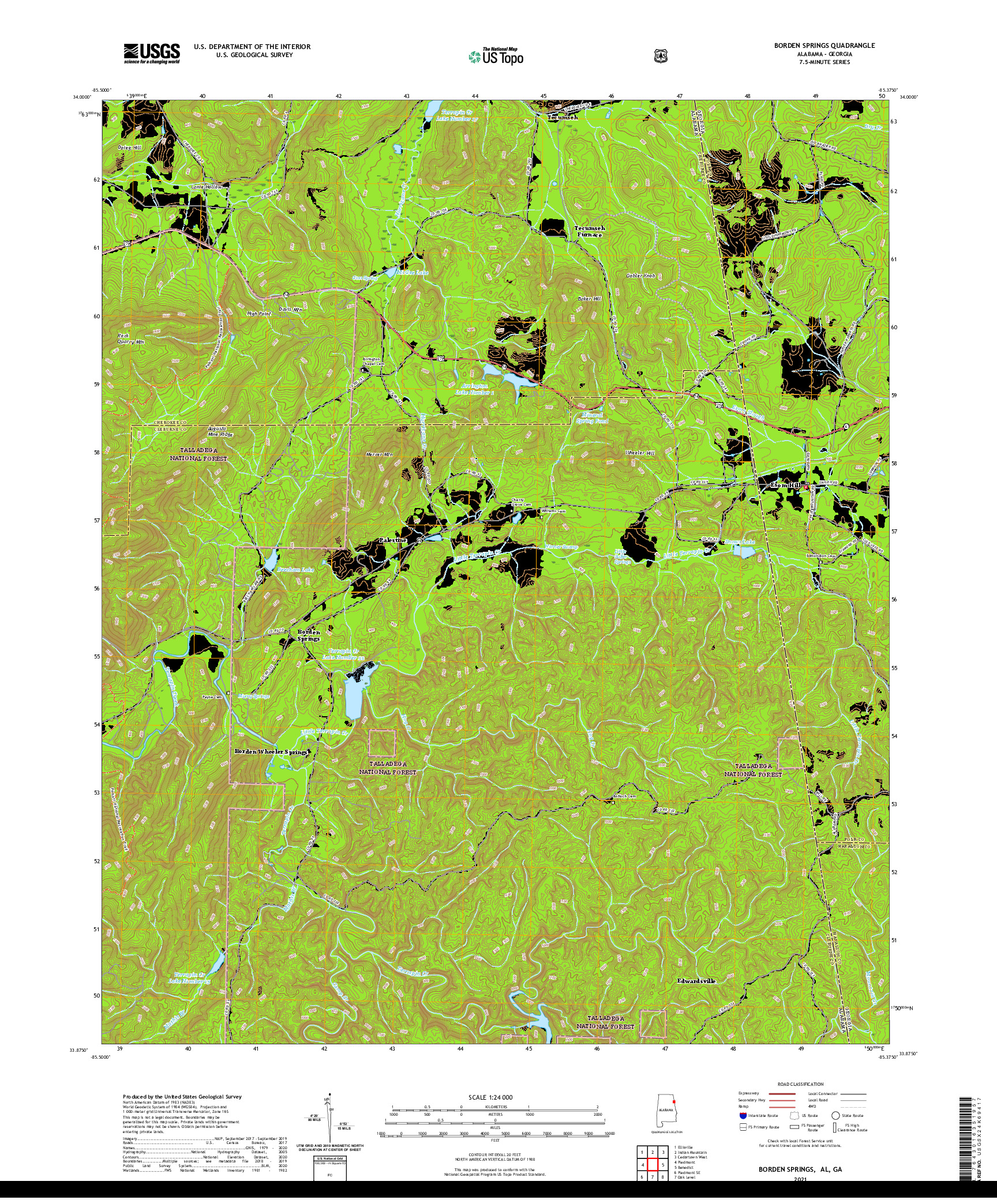USGS US TOPO 7.5-MINUTE MAP FOR BORDEN SPRINGS, AL,GA 2021