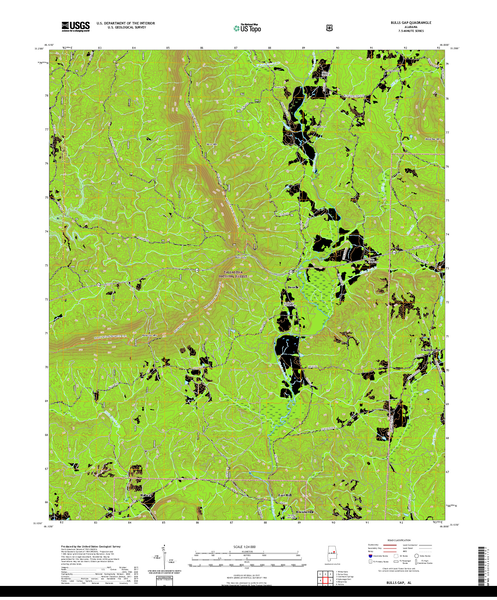 USGS US TOPO 7.5-MINUTE MAP FOR BULLS GAP, AL 2021