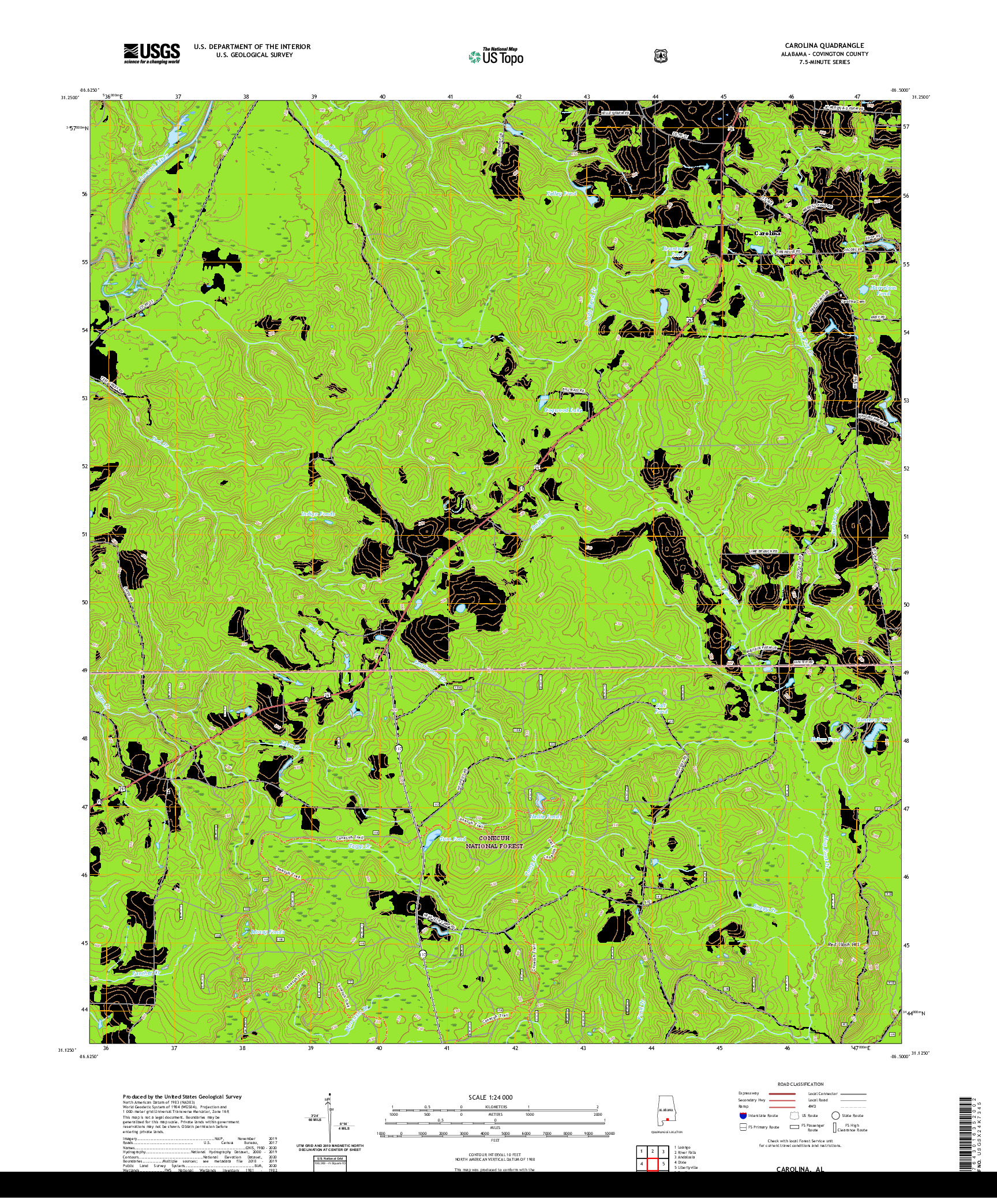 USGS US TOPO 7.5-MINUTE MAP FOR CAROLINA, AL 2021