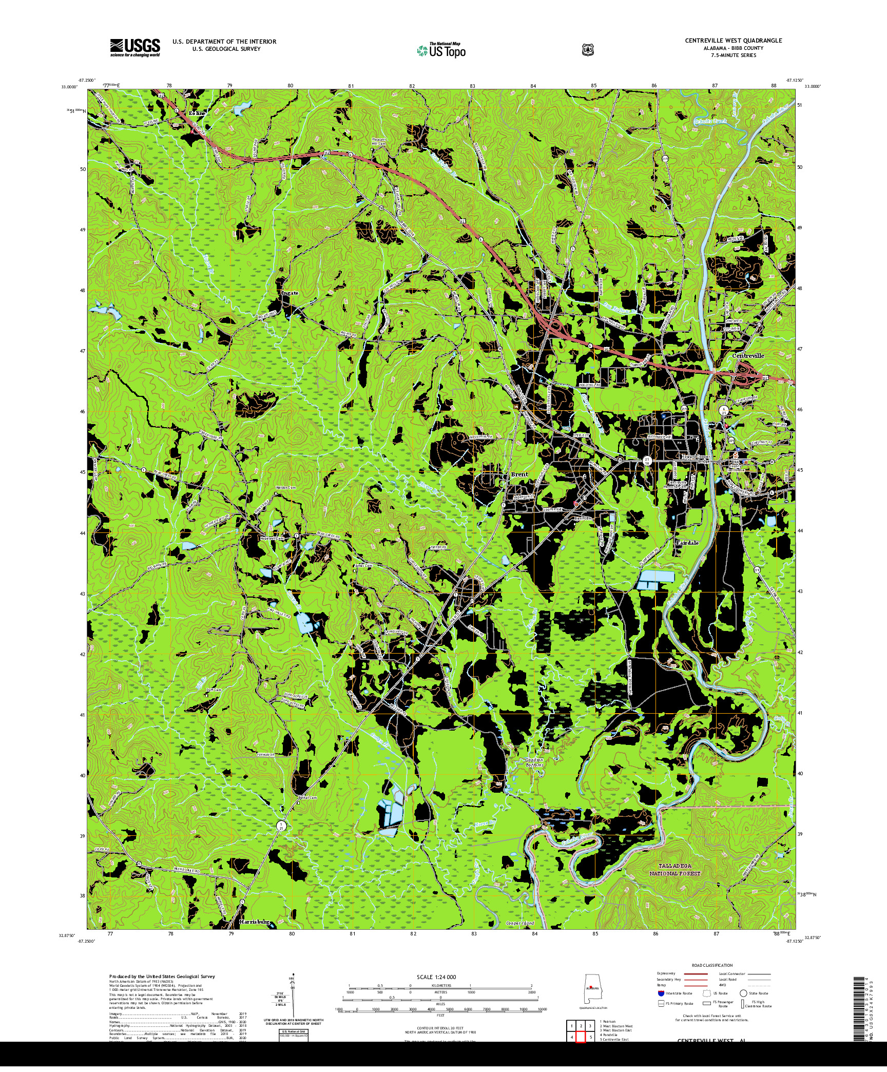 USGS US TOPO 7.5-MINUTE MAP FOR CENTREVILLE WEST, AL 2021