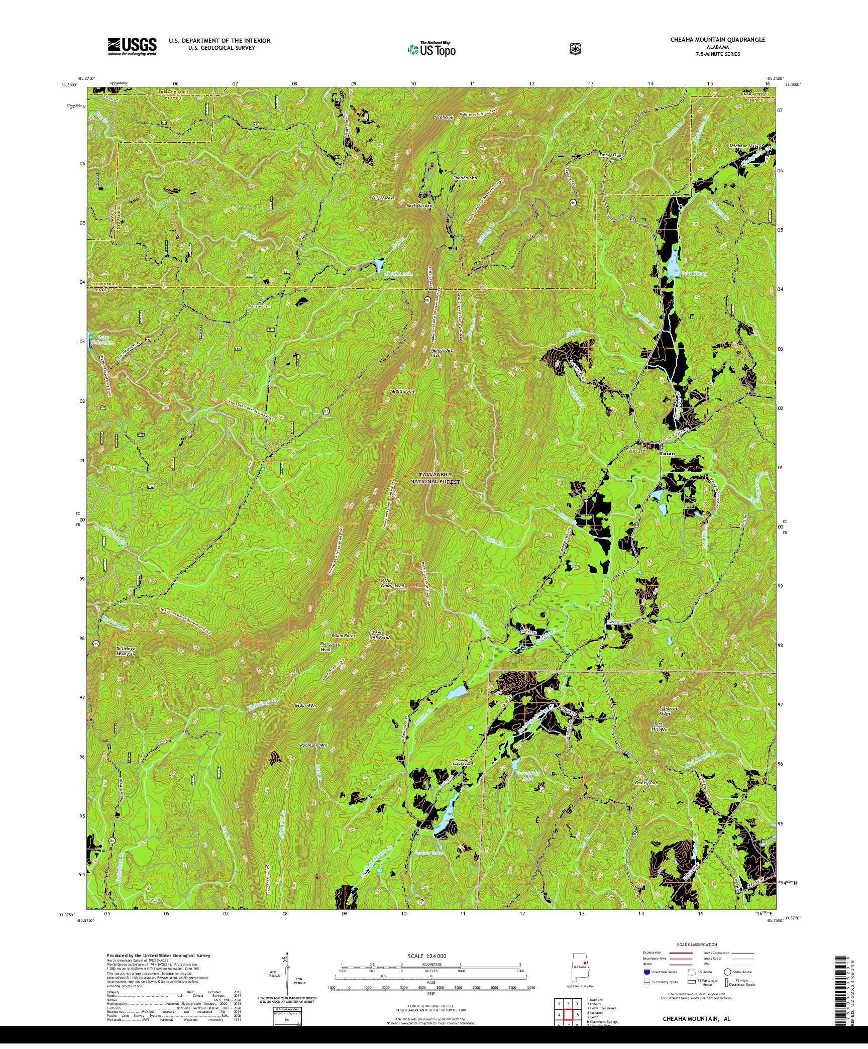 USGS US TOPO 7.5-MINUTE MAP FOR CHEAHA MOUNTAIN, AL 2021