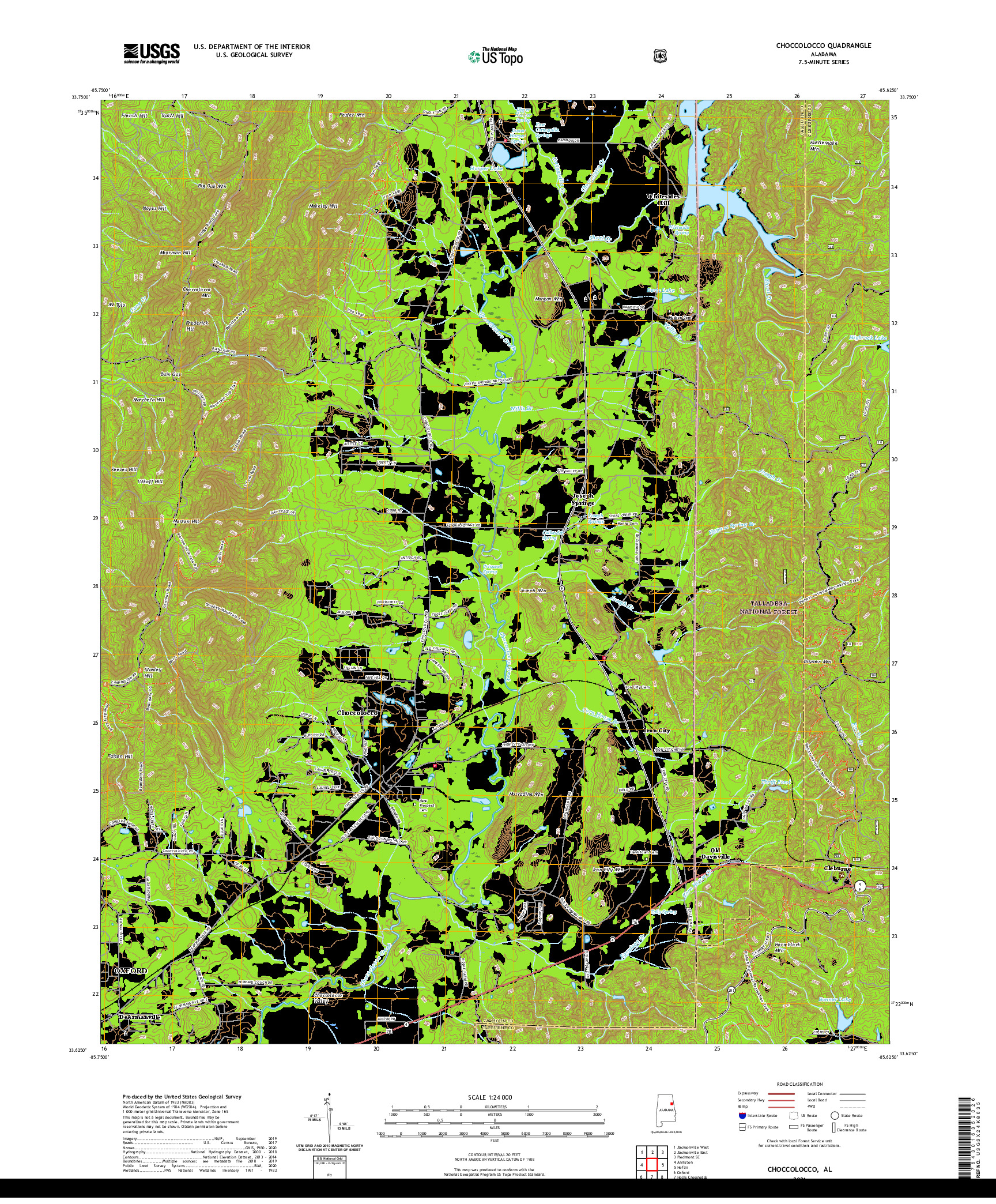 USGS US TOPO 7.5-MINUTE MAP FOR CHOCCOLOCCO, AL 2021
