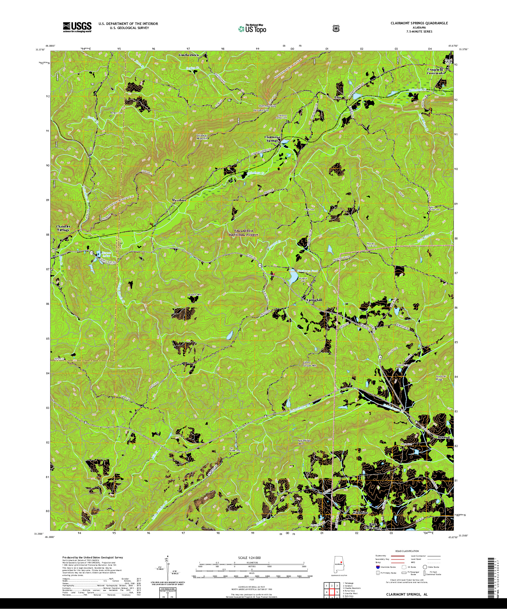 USGS US TOPO 7.5-MINUTE MAP FOR CLAIRMONT SPRINGS, AL 2021