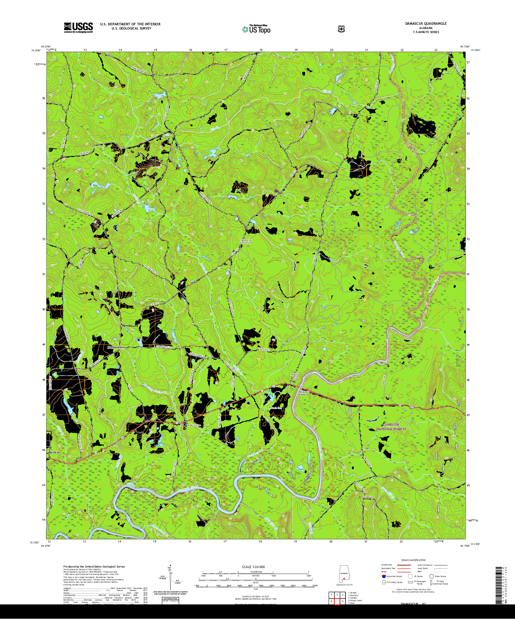 USGS US TOPO 7.5-MINUTE MAP FOR DAMASCUS, AL 2021