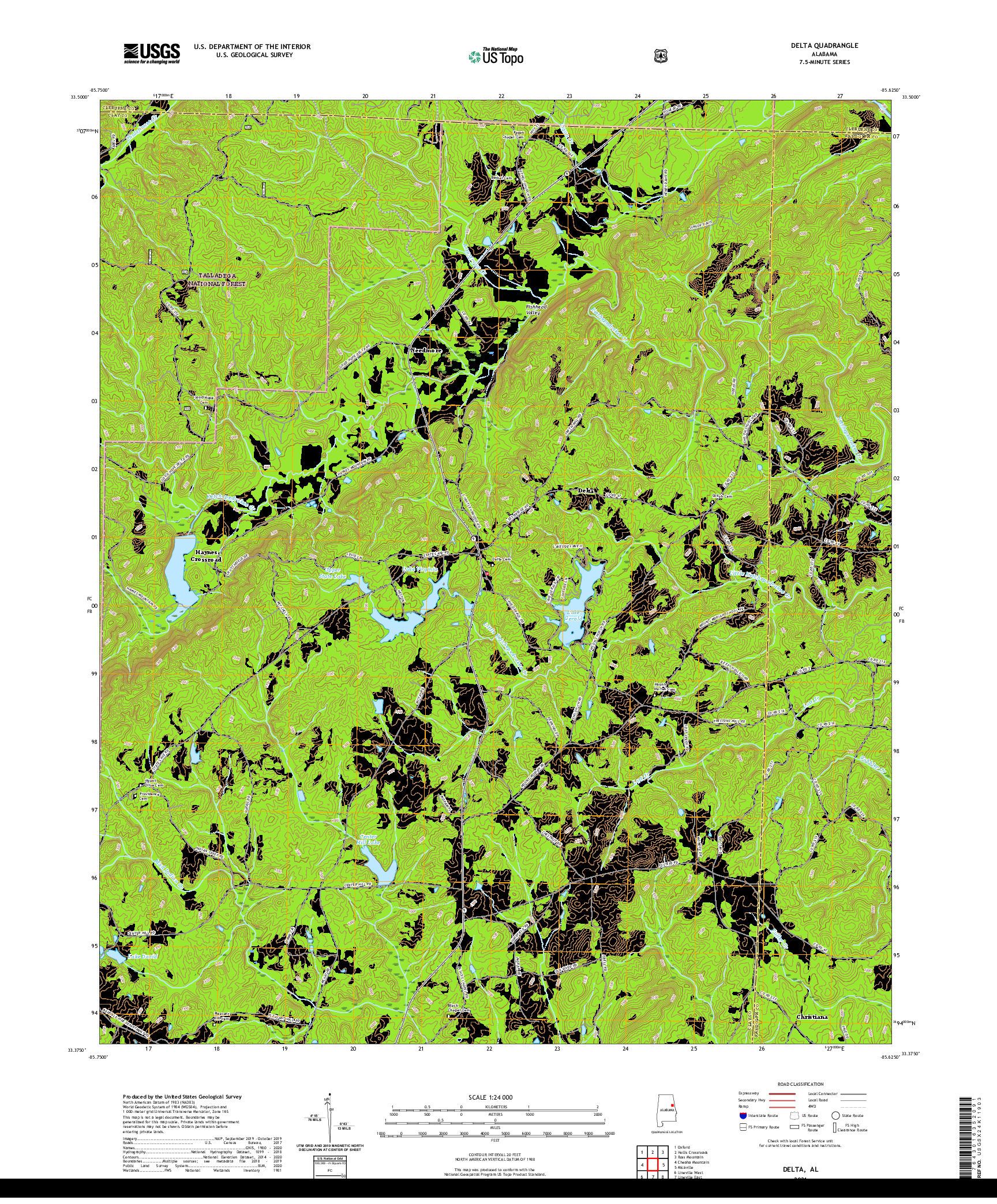 USGS US TOPO 7.5-MINUTE MAP FOR DELTA, AL 2021