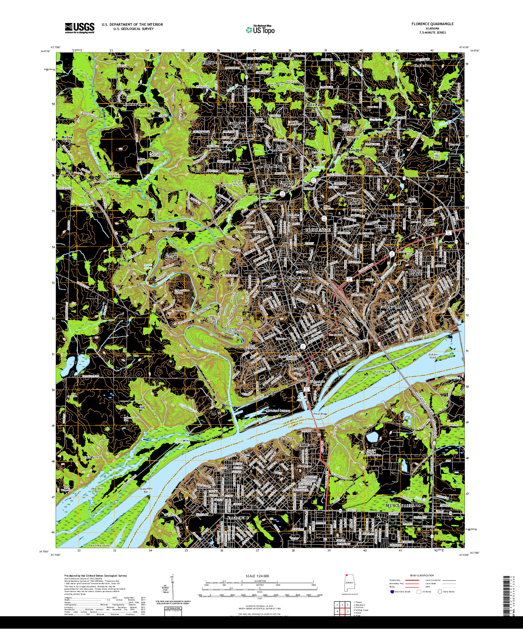 USGS US TOPO 7.5-MINUTE MAP FOR FLORENCE, AL 2021