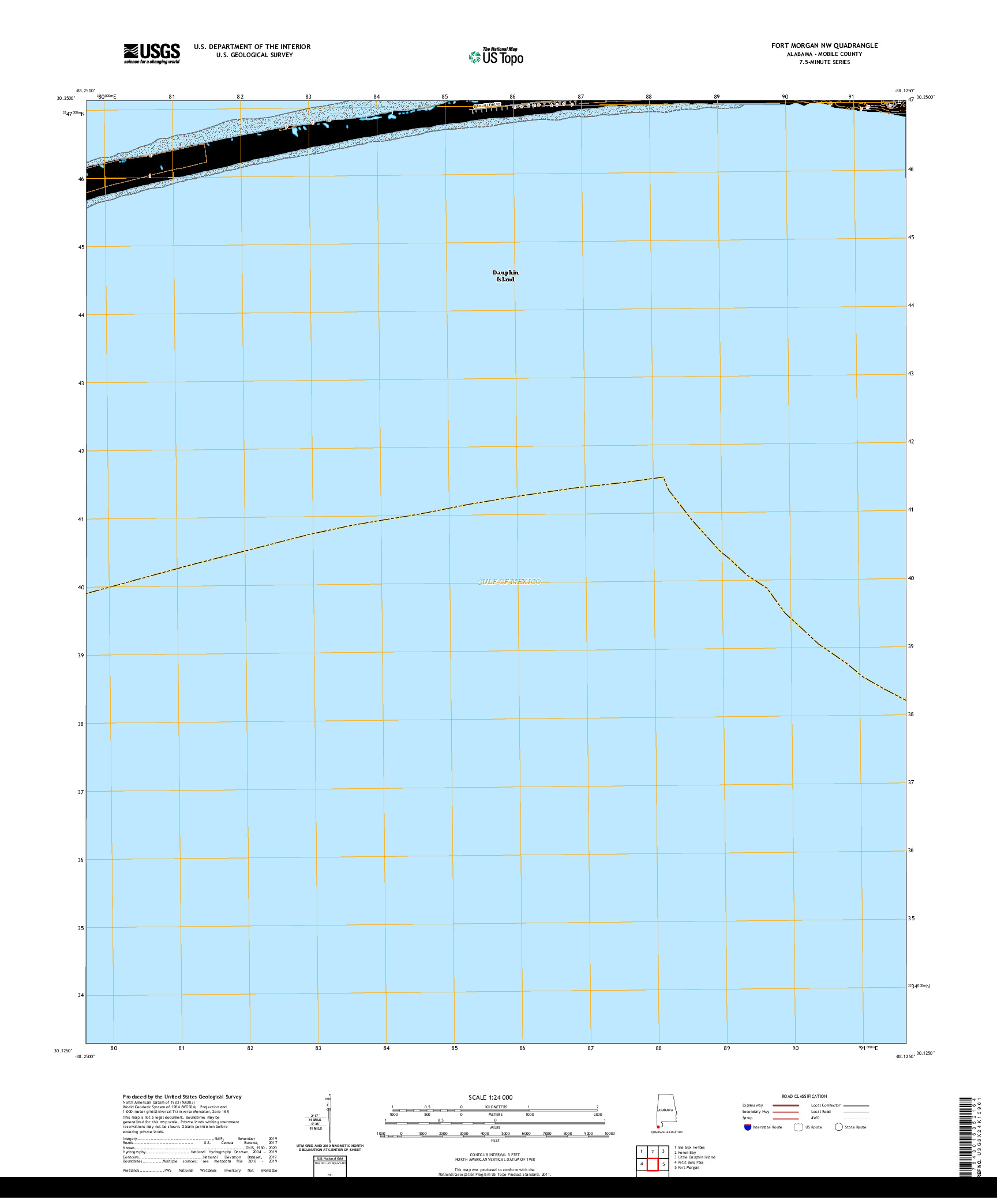 USGS US TOPO 7.5-MINUTE MAP FOR FORT MORGAN NW, AL 2021