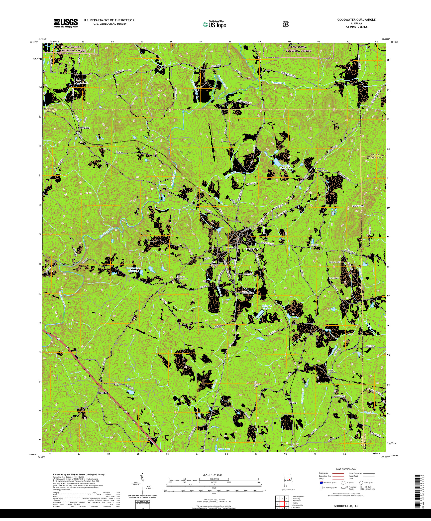 USGS US TOPO 7.5-MINUTE MAP FOR GOODWATER, AL 2021