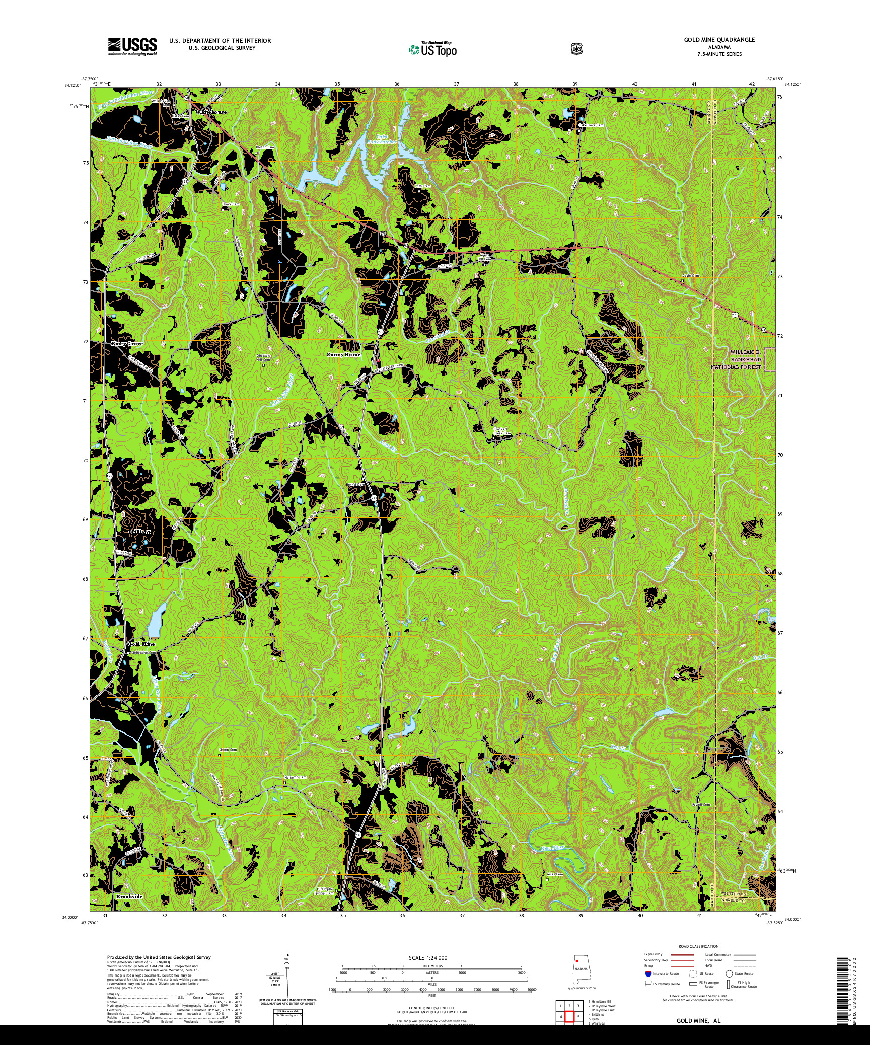 USGS US TOPO 7.5-MINUTE MAP FOR GOLD MINE, AL 2021