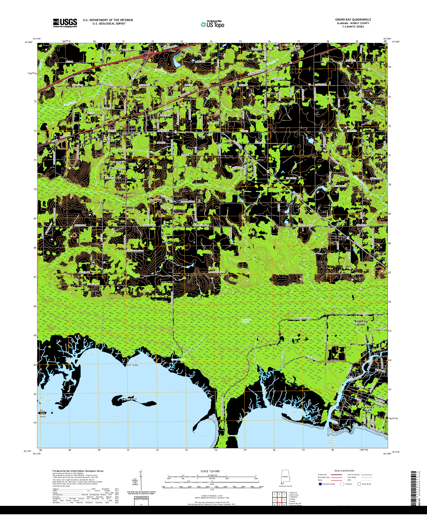 USGS US TOPO 7.5-MINUTE MAP FOR GRAND BAY, AL 2021