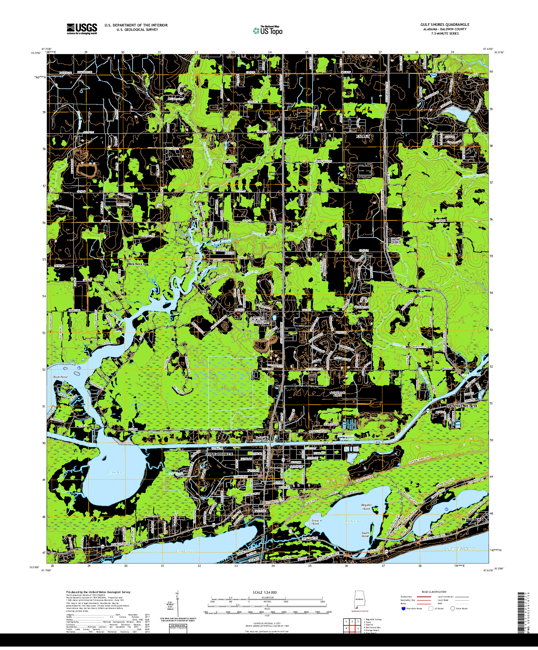 USGS US TOPO 7.5-MINUTE MAP FOR GULF SHORES, AL 2021