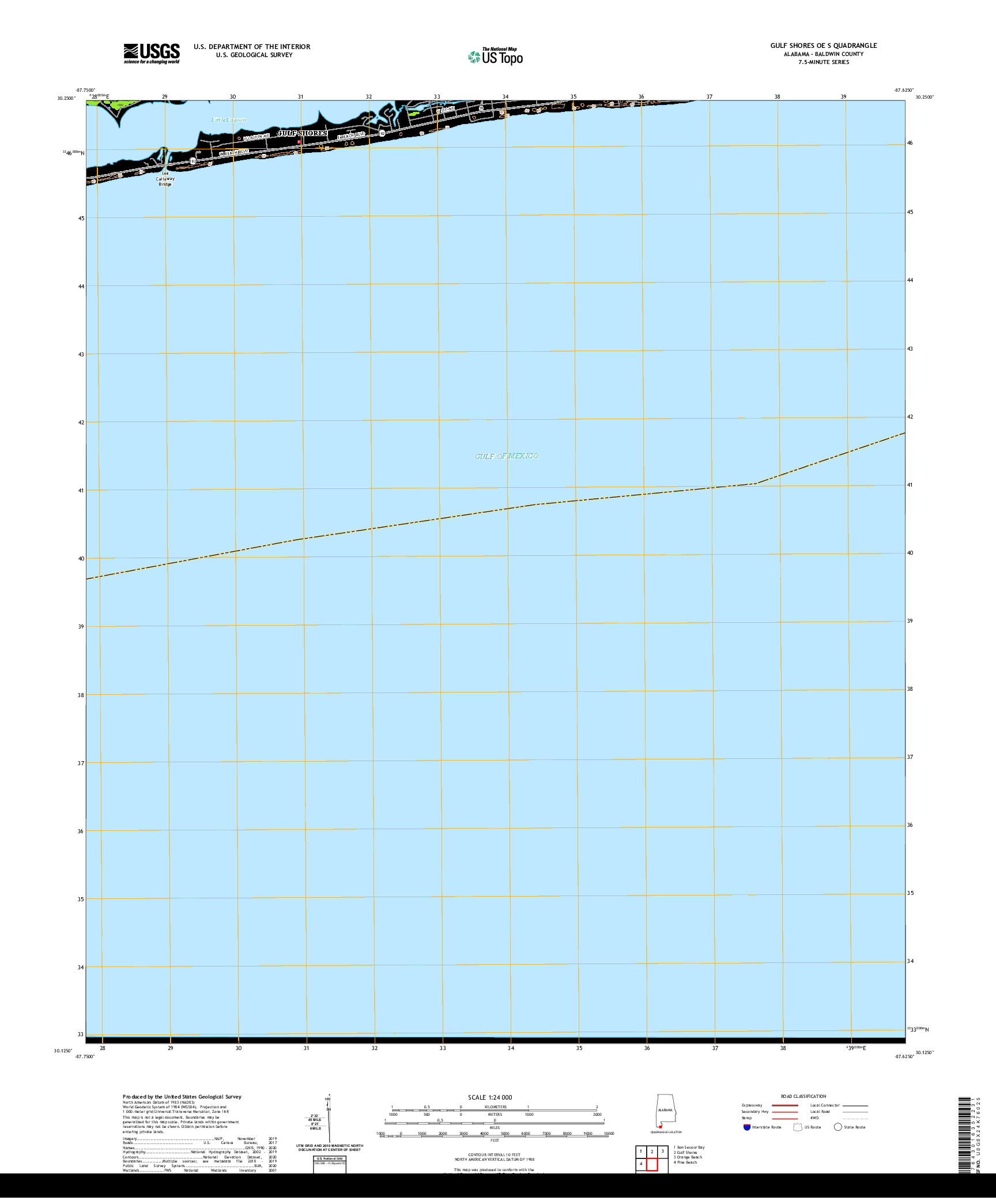 USGS US TOPO 7.5-MINUTE MAP FOR GULF SHORES OE S, AL 2021