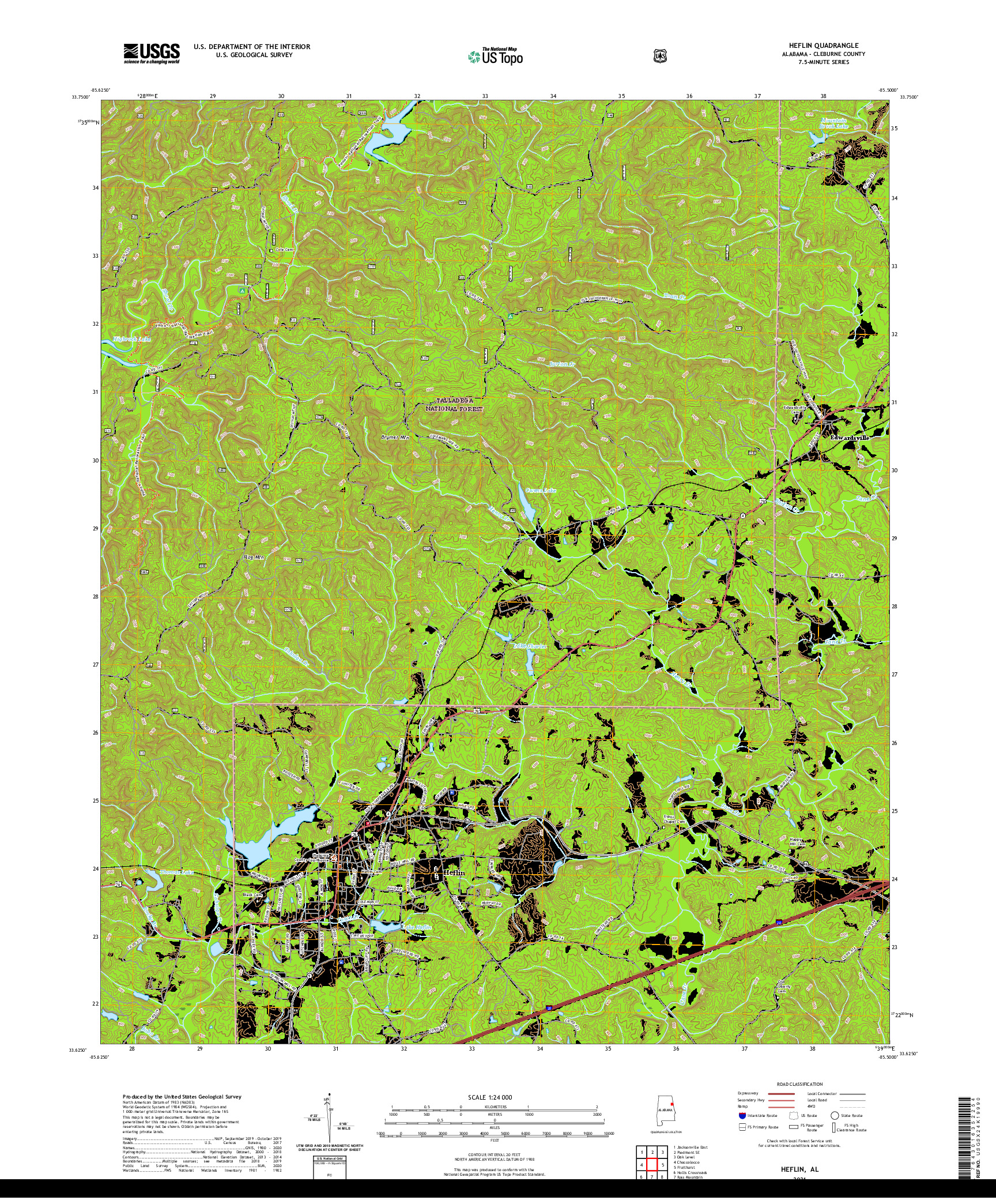 USGS US TOPO 7.5-MINUTE MAP FOR HEFLIN, AL 2021