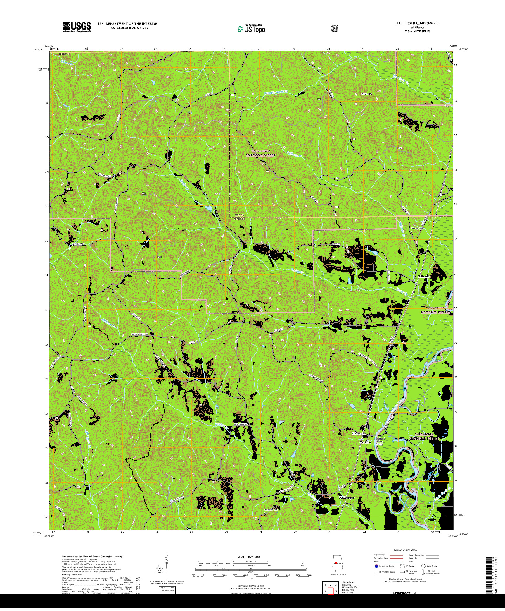 USGS US TOPO 7.5-MINUTE MAP FOR HEIBERGER, AL 2021