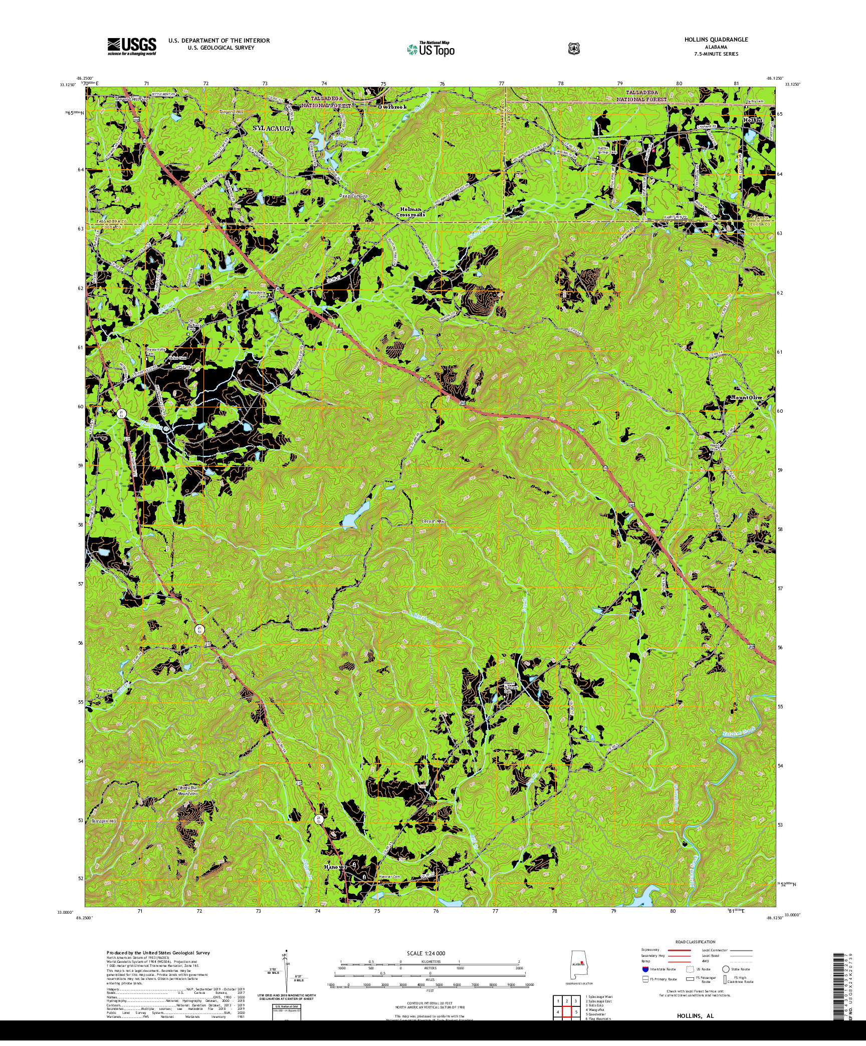 USGS US TOPO 7.5-MINUTE MAP FOR HOLLINS, AL 2021