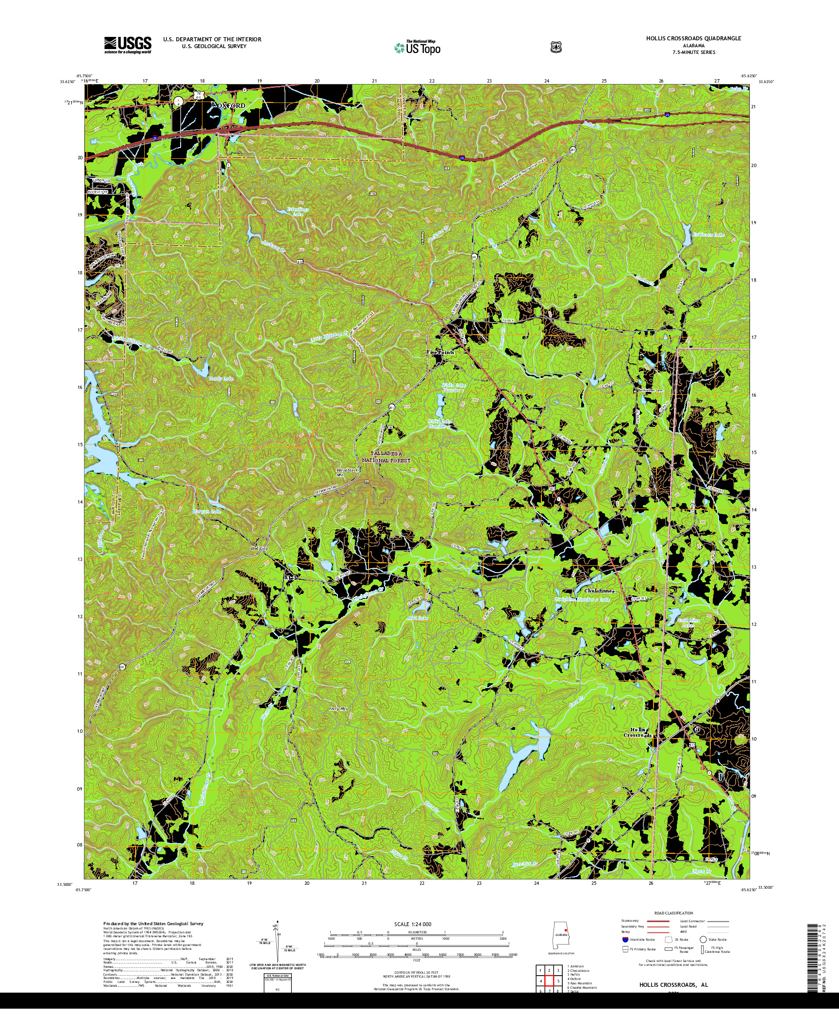 USGS US TOPO 7.5-MINUTE MAP FOR HOLLIS CROSSROADS, AL 2021