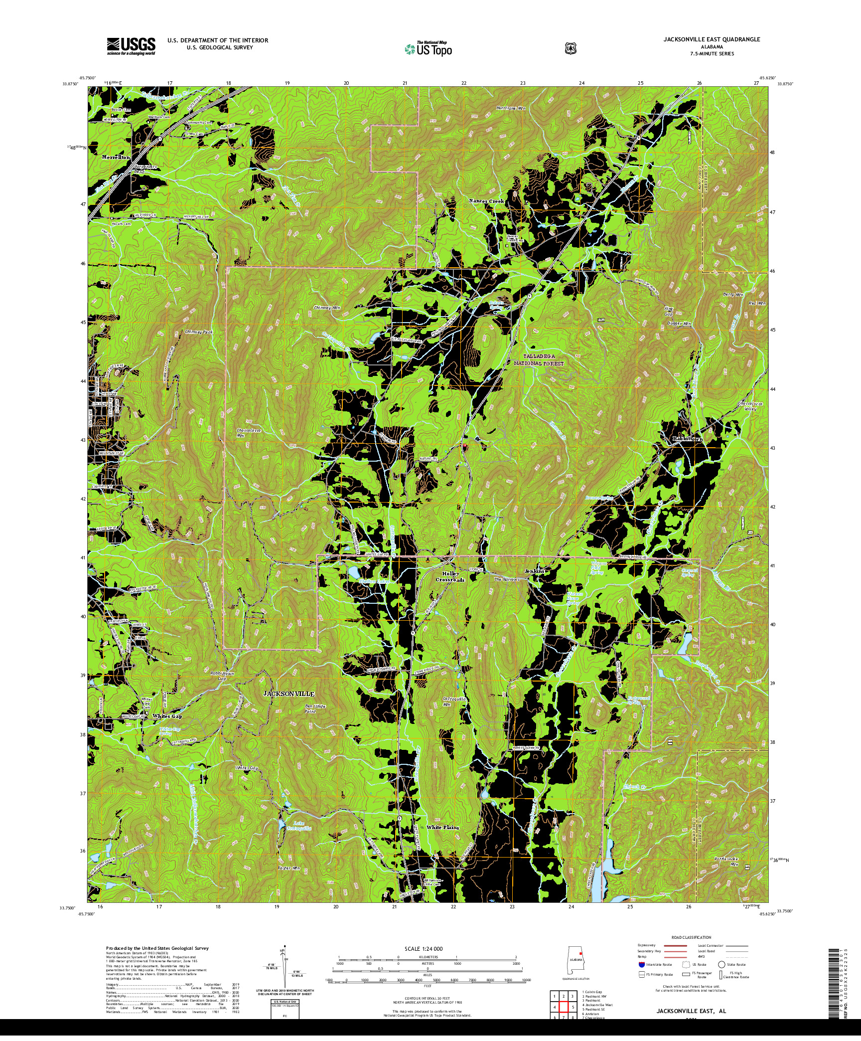 USGS US TOPO 7.5-MINUTE MAP FOR JACKSONVILLE EAST, AL 2021