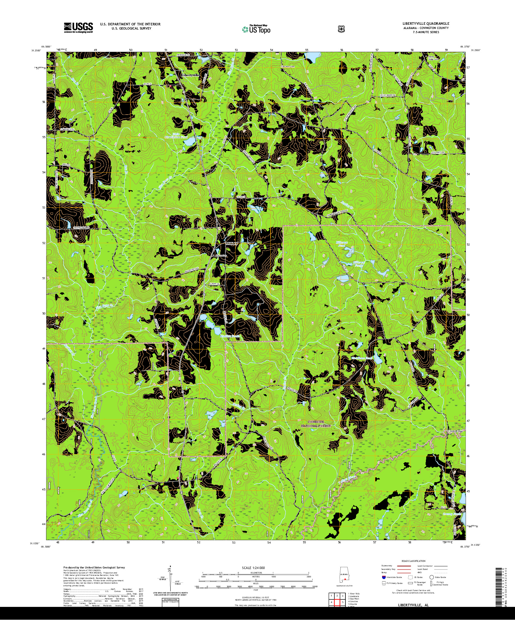 USGS US TOPO 7.5-MINUTE MAP FOR LIBERTYVILLE, AL 2021