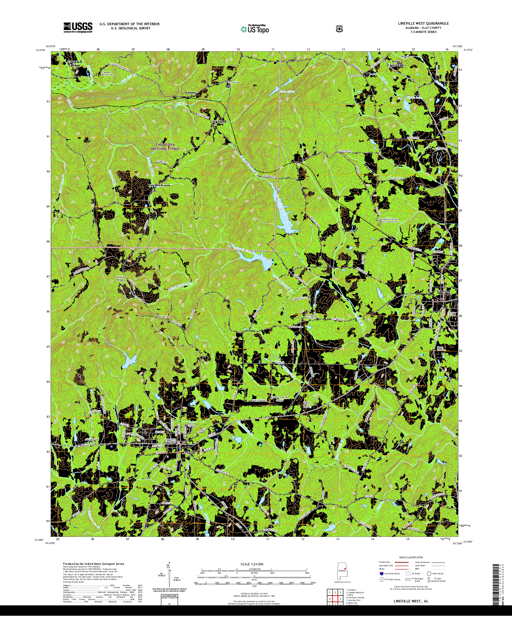 USGS US TOPO 7.5-MINUTE MAP FOR LINEVILLE WEST, AL 2021