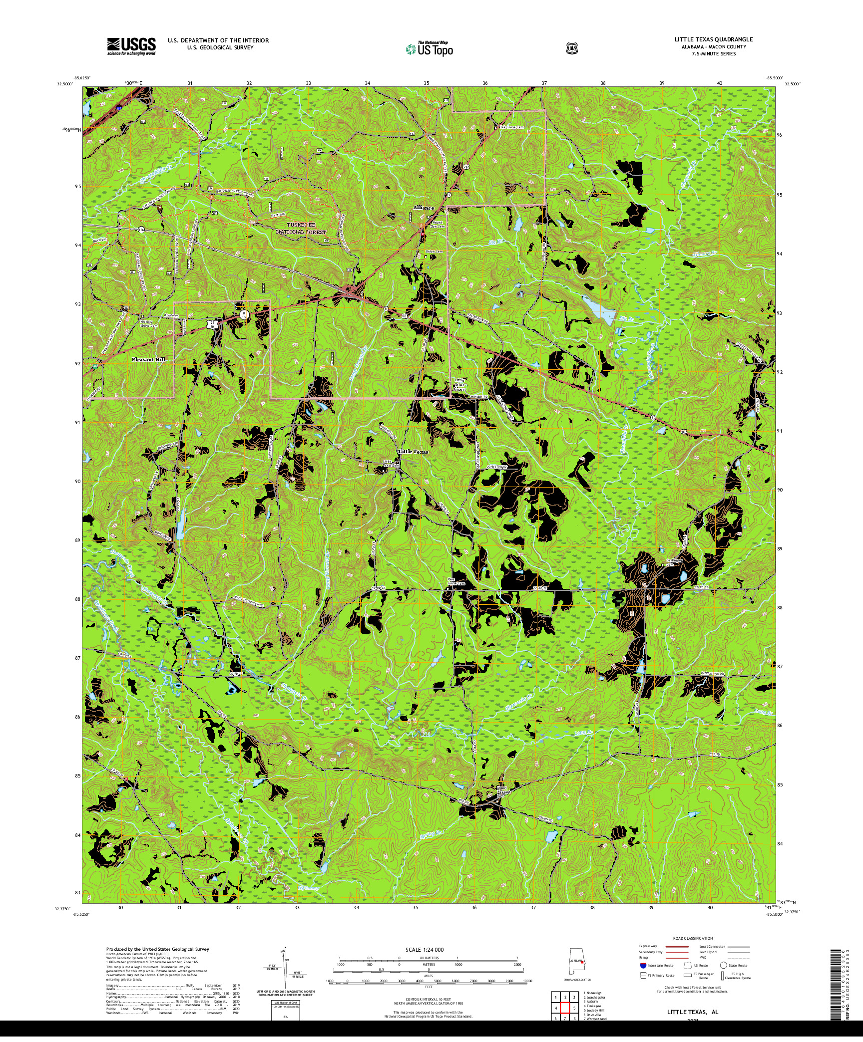 USGS US TOPO 7.5-MINUTE MAP FOR LITTLE TEXAS, AL 2021