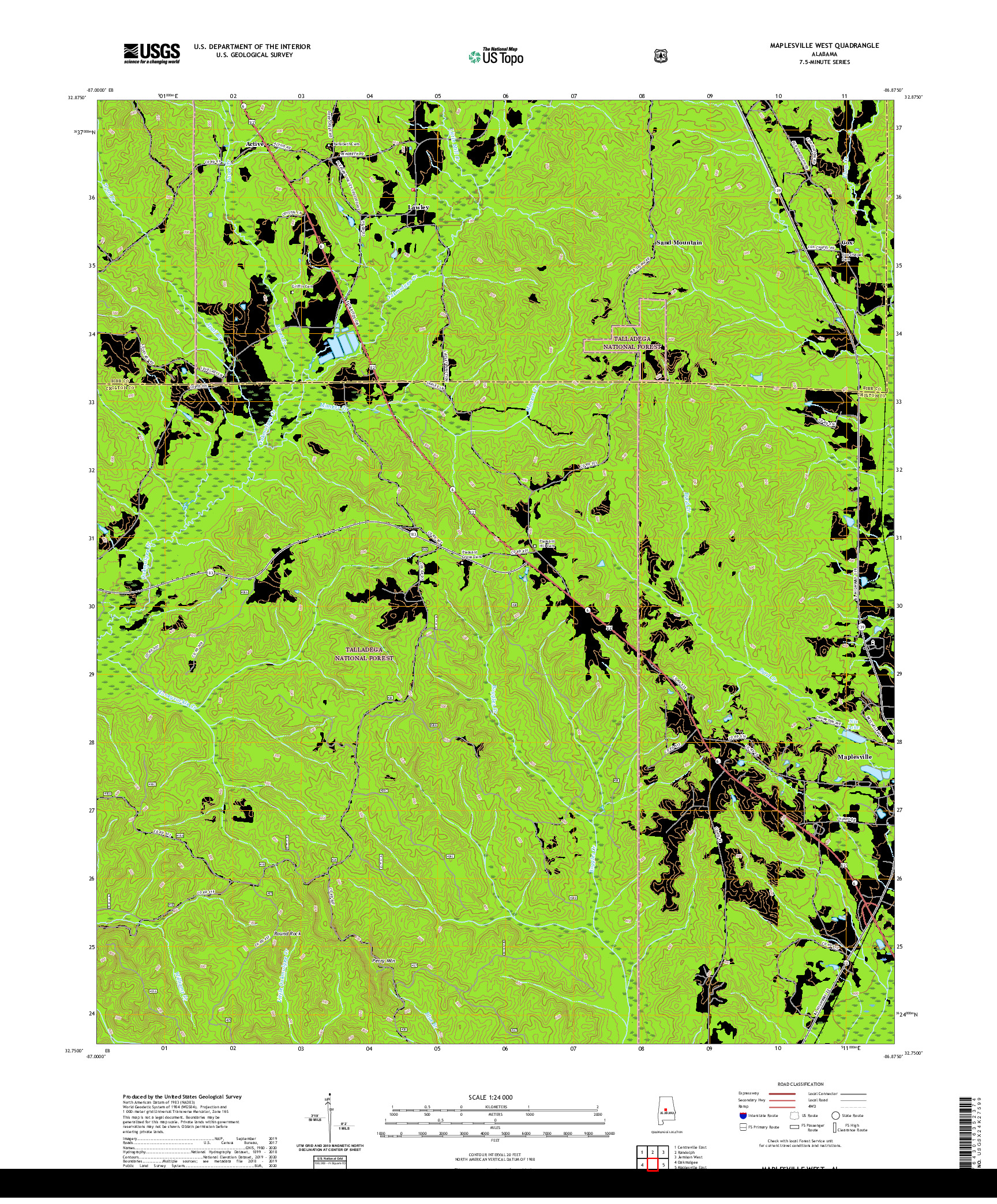 USGS US TOPO 7.5-MINUTE MAP FOR MAPLESVILLE WEST, AL 2021