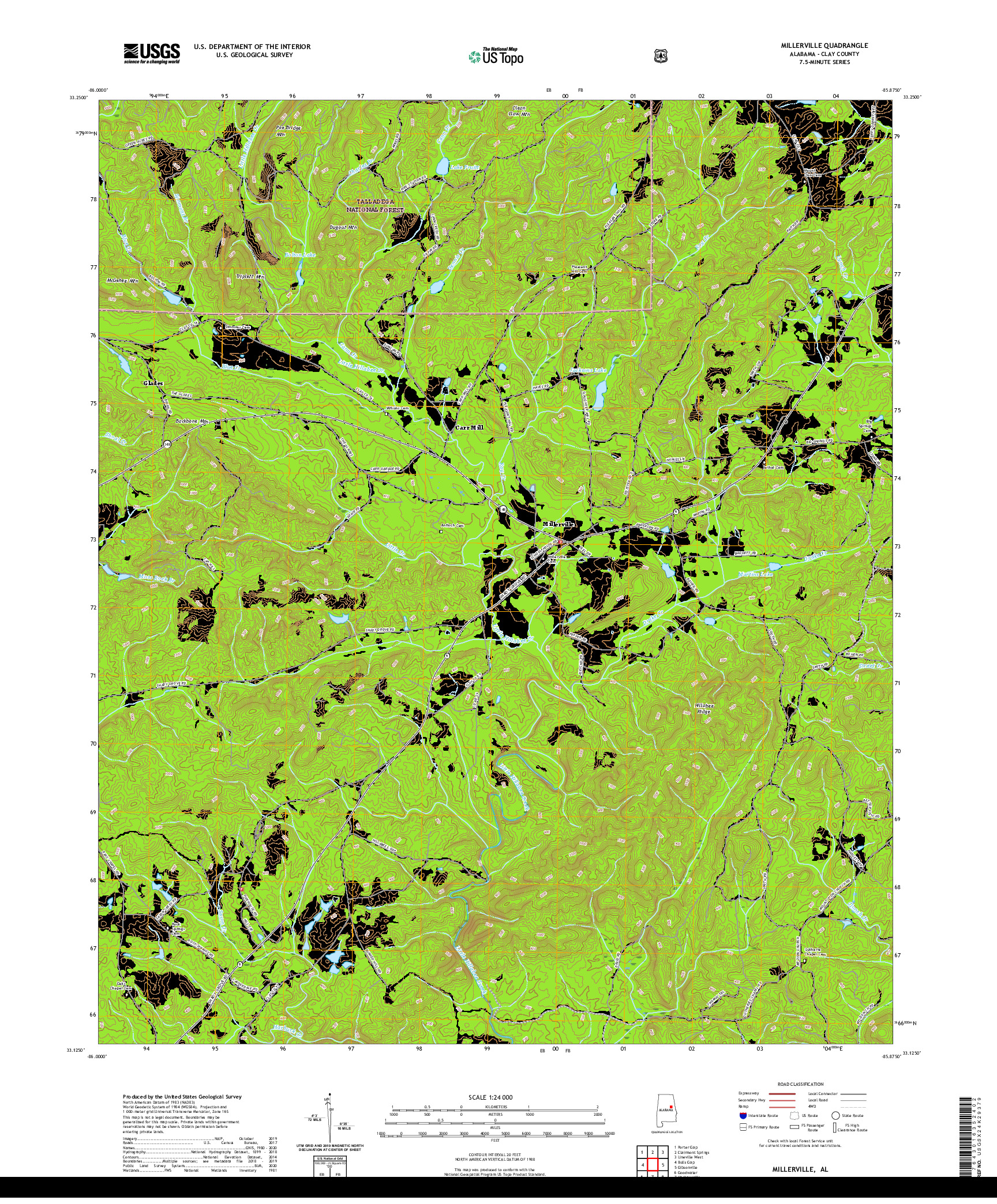 USGS US TOPO 7.5-MINUTE MAP FOR MILLERVILLE, AL 2021