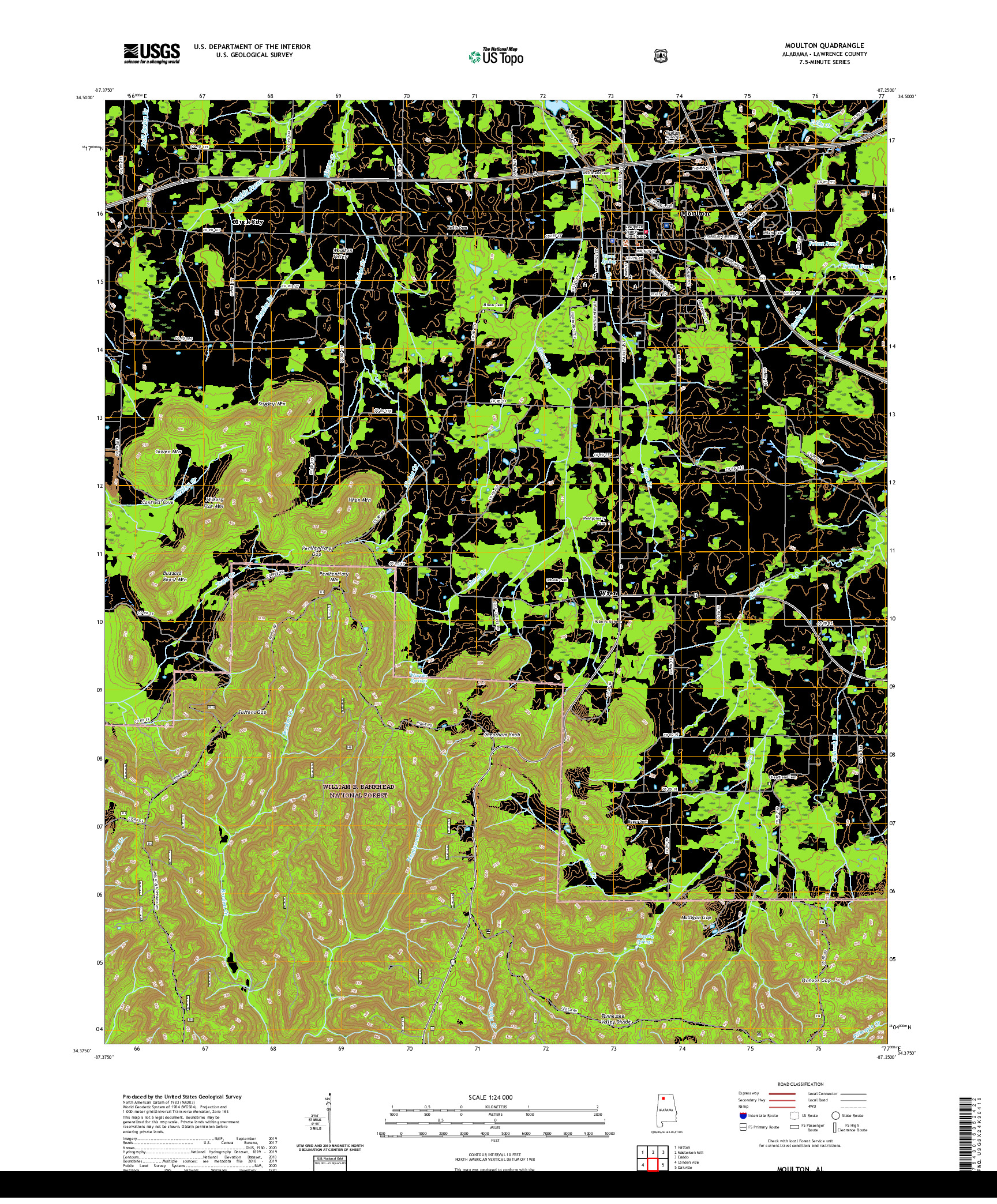 USGS US TOPO 7.5-MINUTE MAP FOR MOULTON, AL 2021