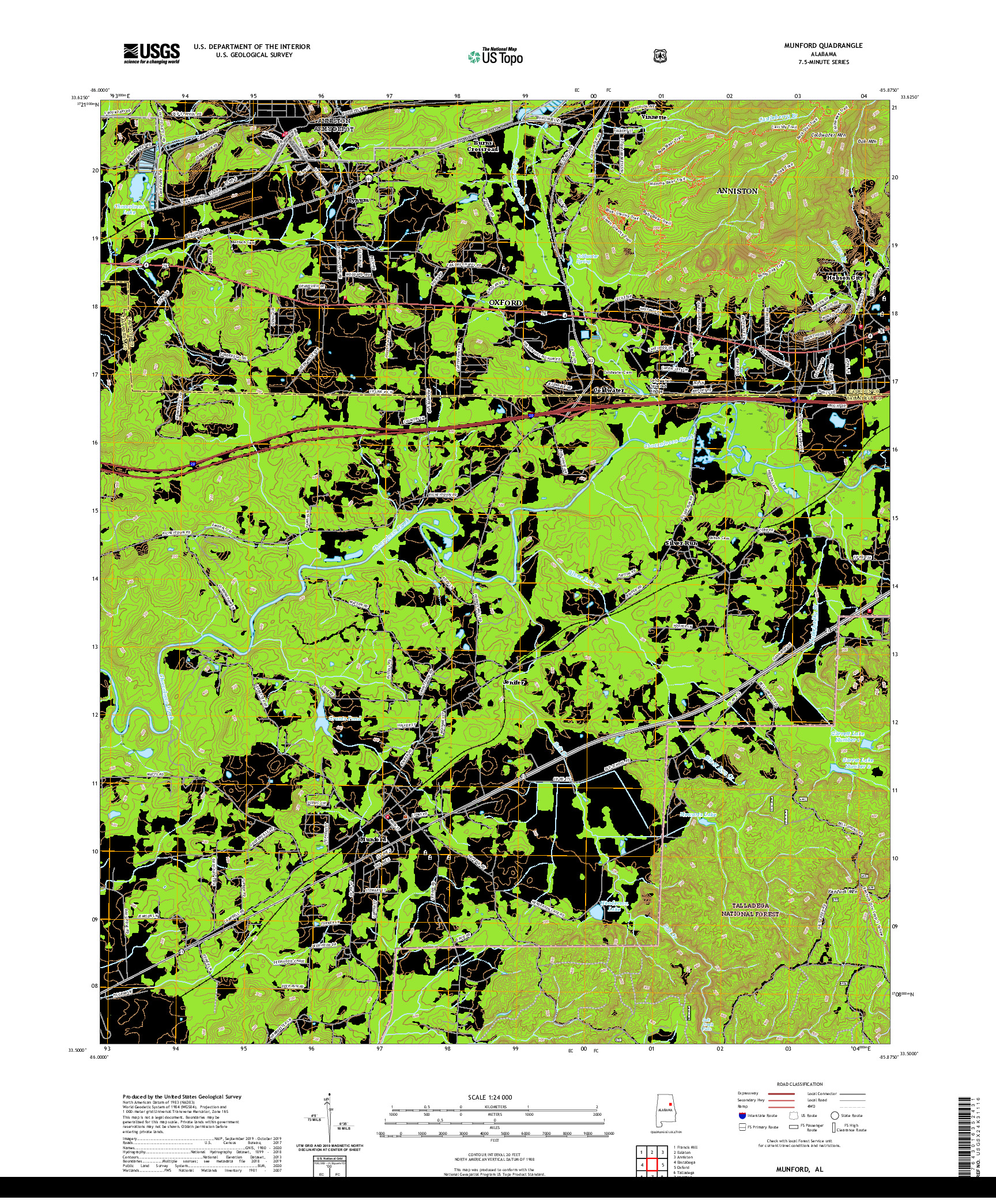 USGS US TOPO 7.5-MINUTE MAP FOR MUNFORD, AL 2021