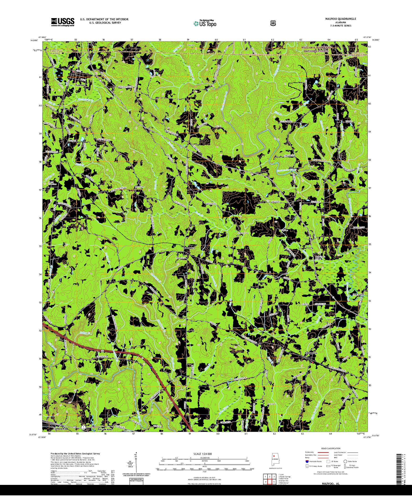 USGS US TOPO 7.5-MINUTE MAP FOR NAUVOO, AL 2021